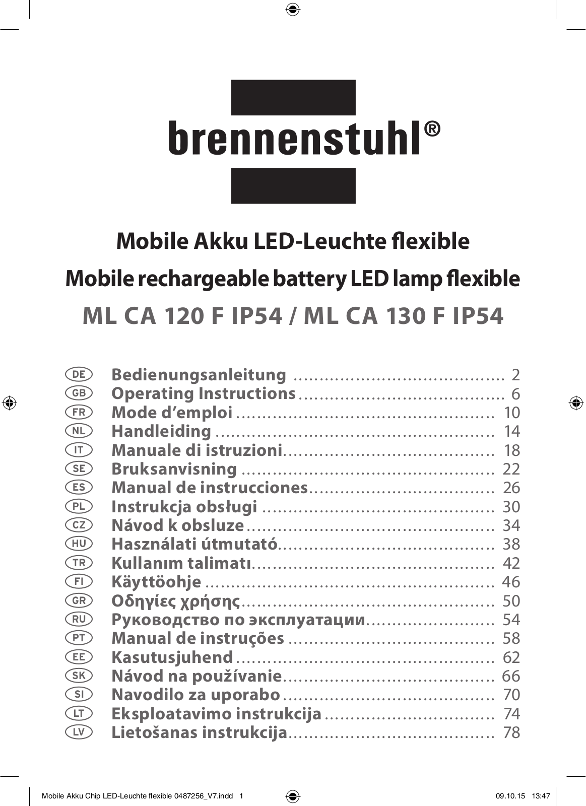 Brennenstuhl ML CA 120 F IP54, ML CA 130 F IP54 Operating Instructions