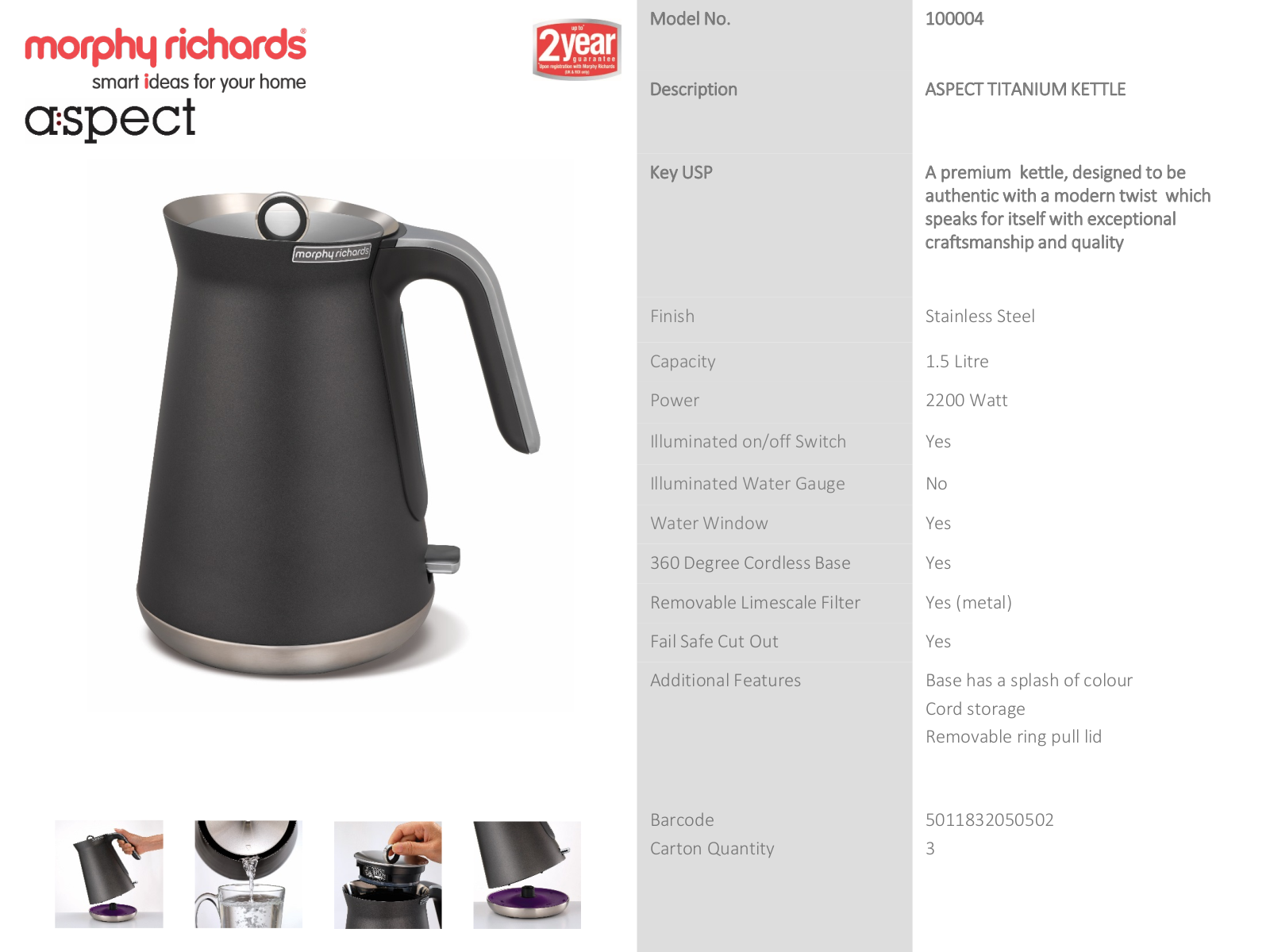 Morphy Richards 100004 Specifications Sheet