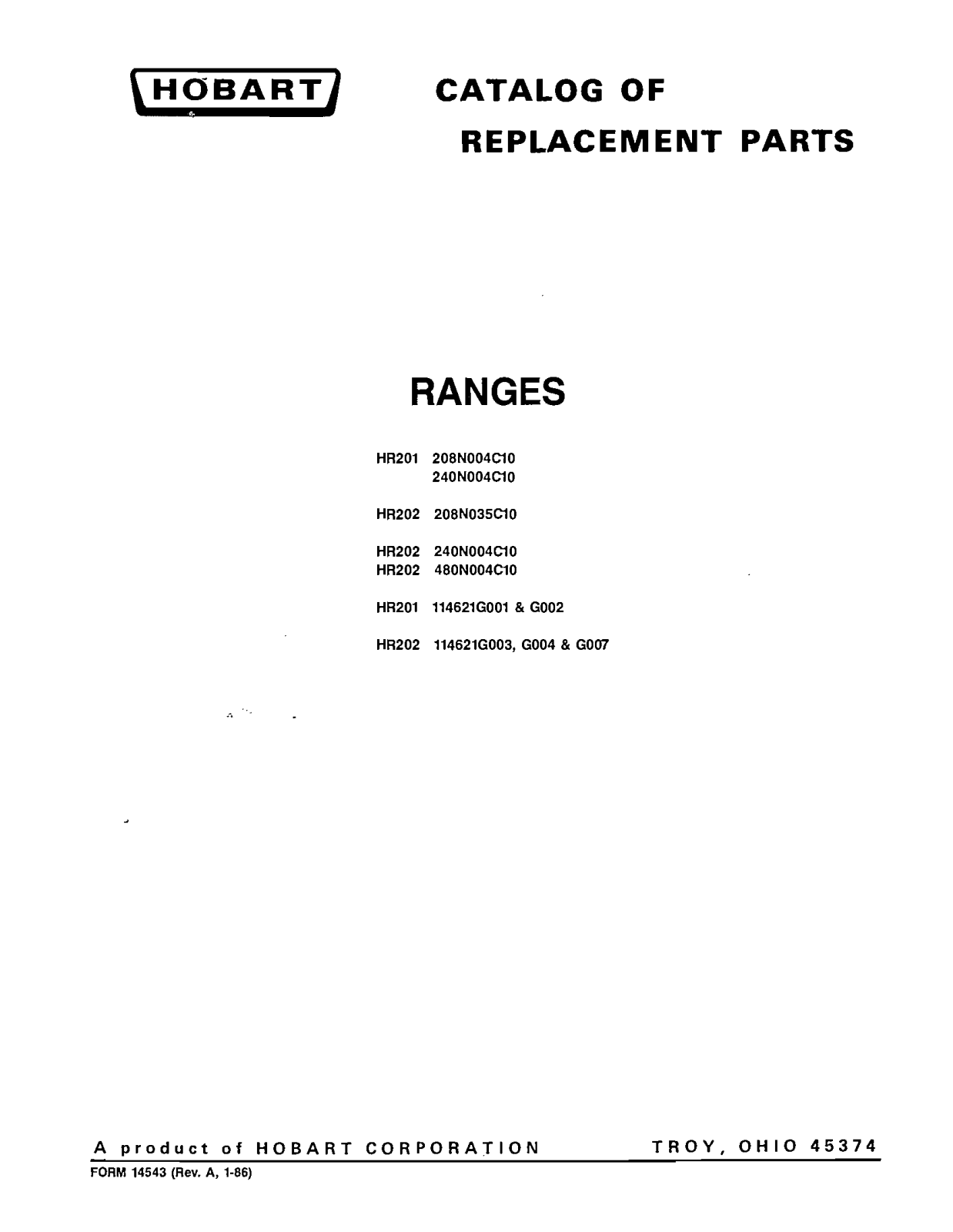Hobart HR202 Parts Manual