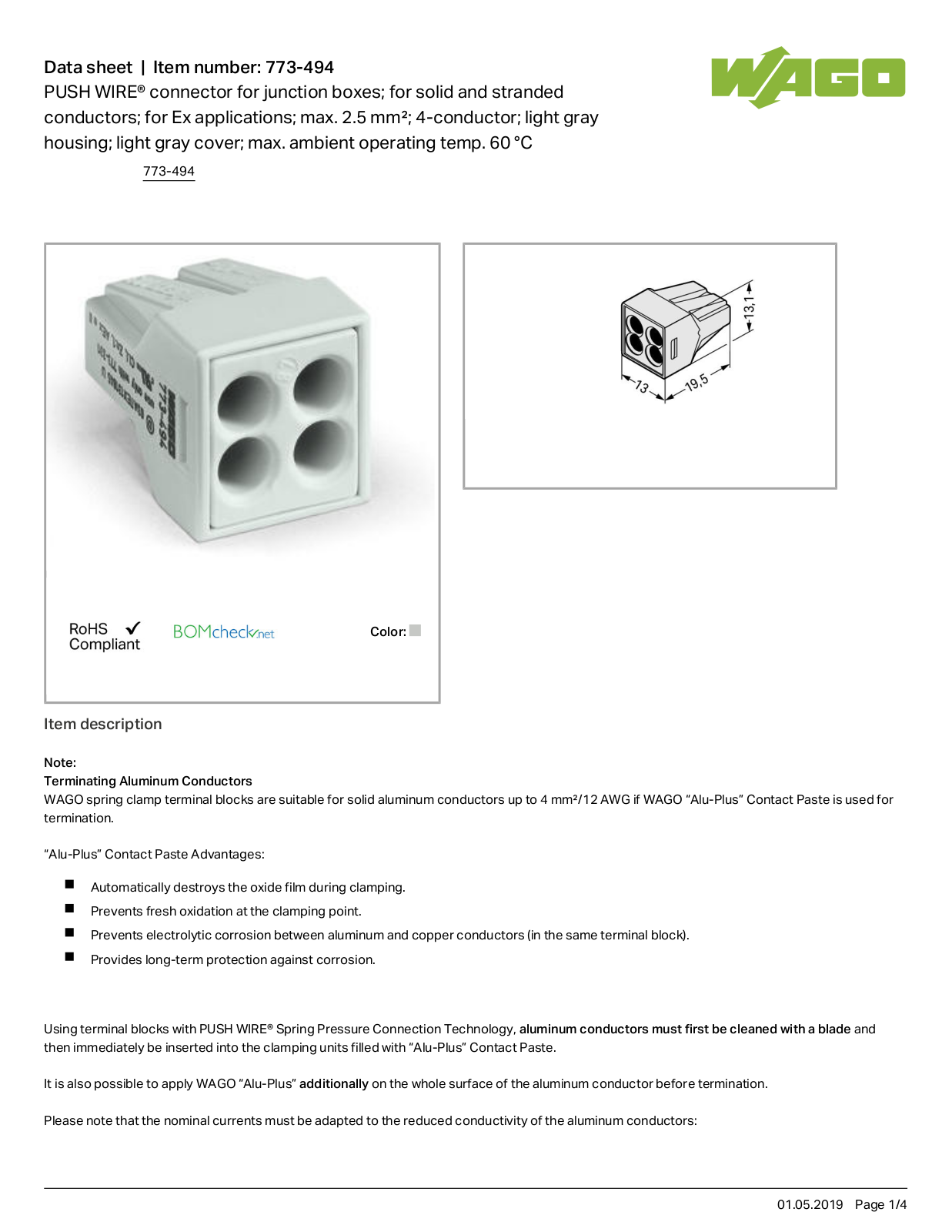 Wago 773-494 Data Sheet