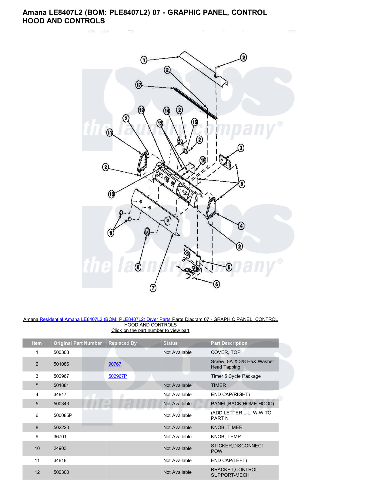 Amana LE8407L2 Parts Diagram