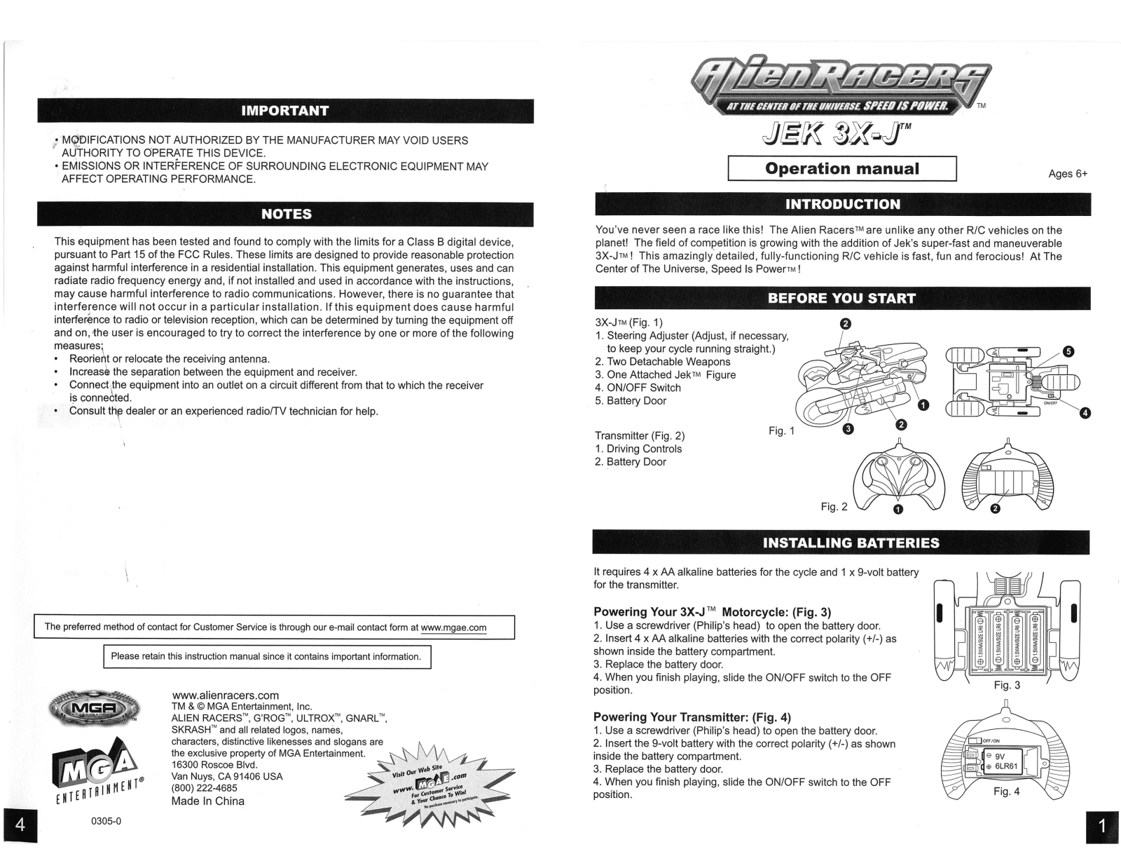 Mga Entertainment ALIEN RACERS JEK 3X-J 1 4 User Manual