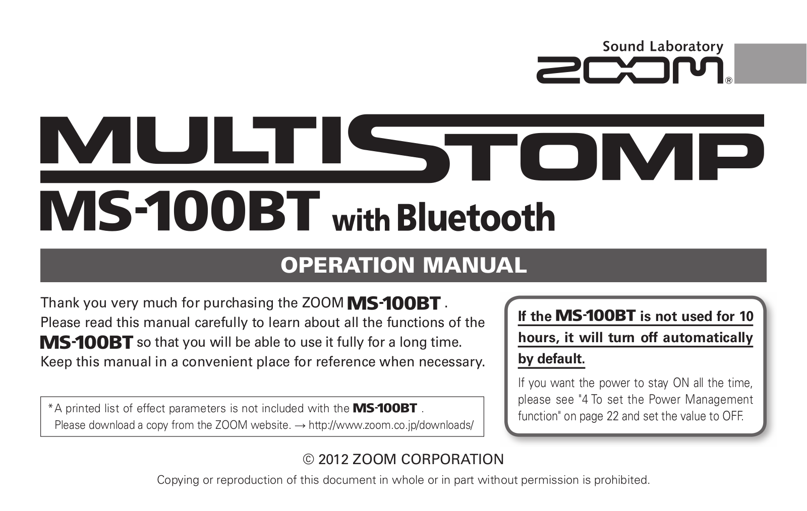 Zoom MS100 BT Operation Manual