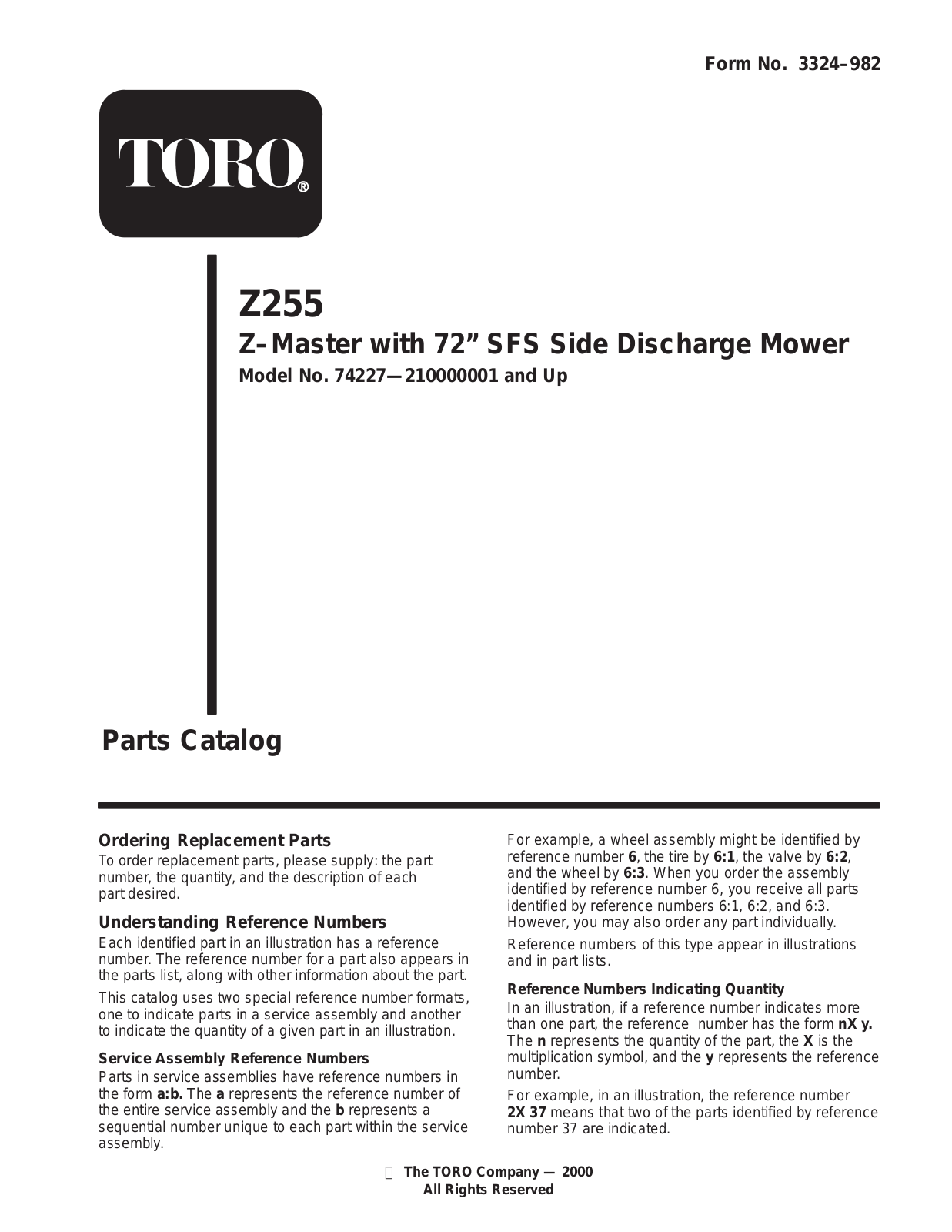 Toro 74227 Parts Catalogue