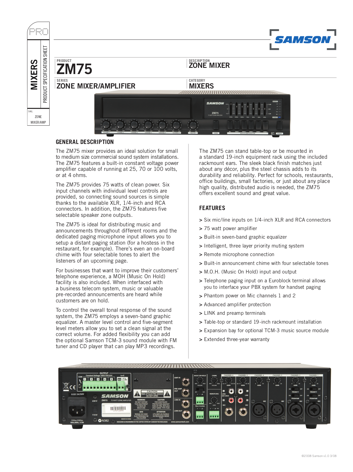 Samson ZM75 User Manual