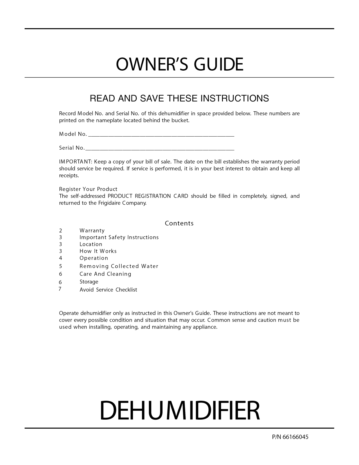 Frigidaire Fdr30s1eng11, Fdr30s1eng13, Fdr30s1eng12 Owner's Manual