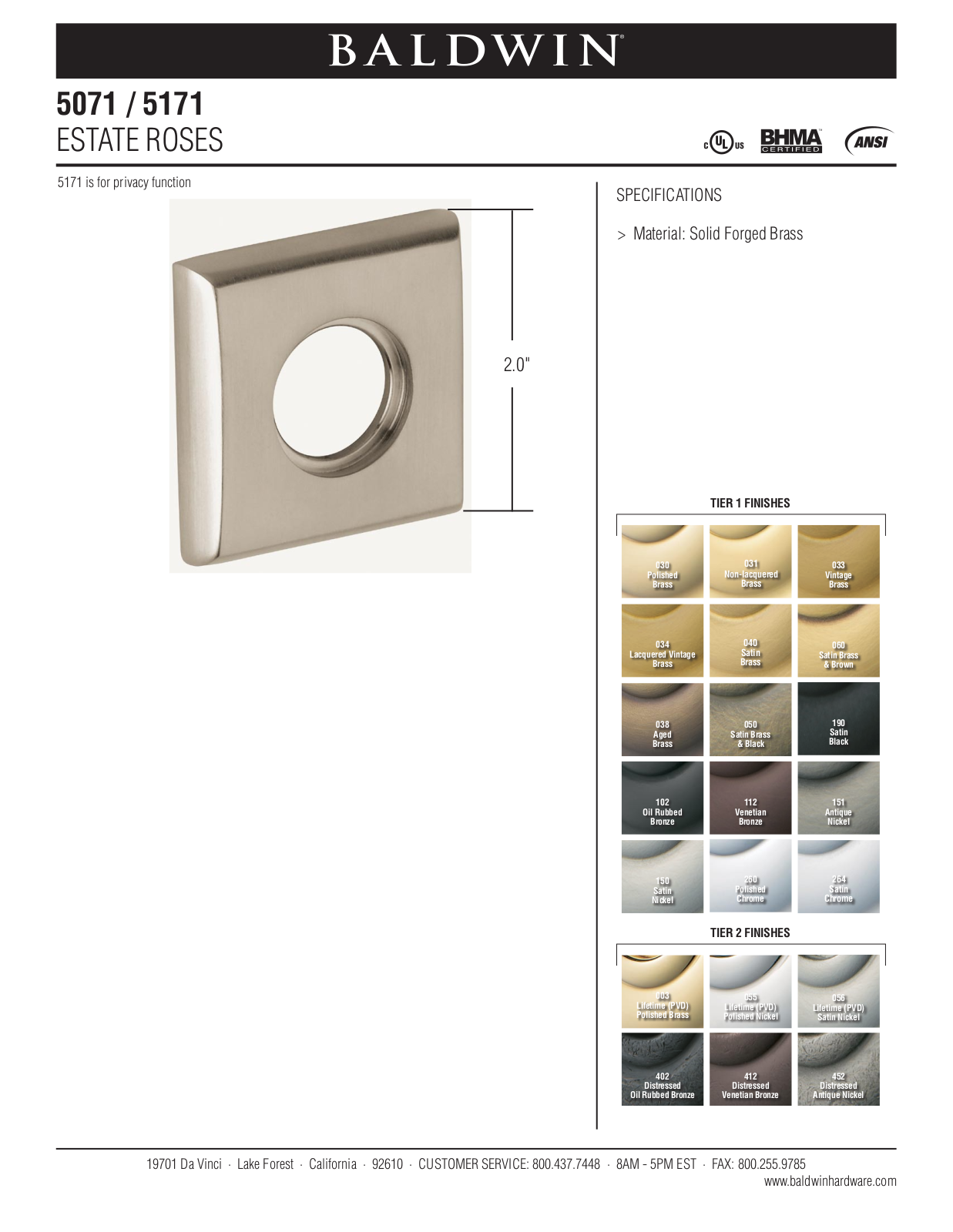 Baldwin 5171 Estate Rose User Manual