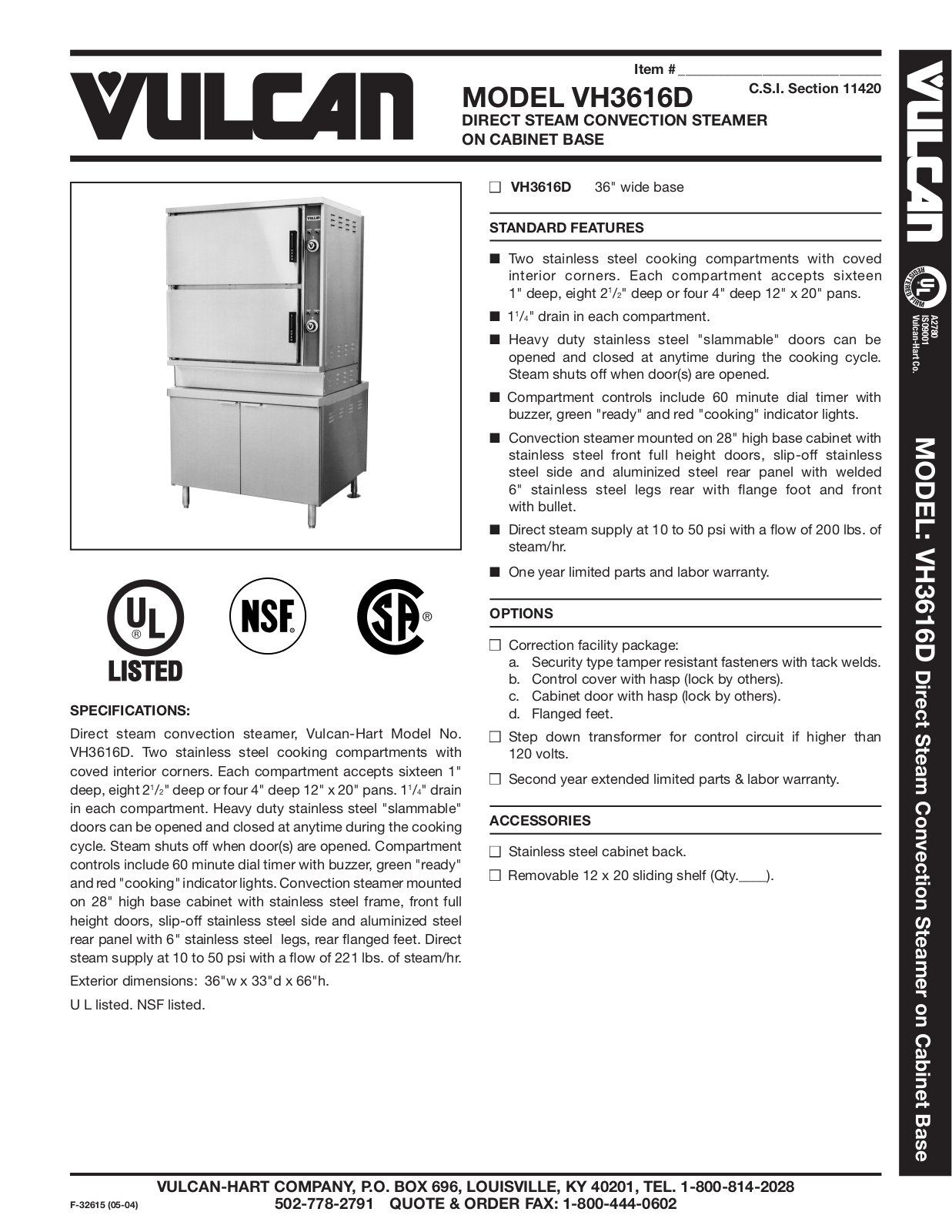 Vulcan VH3616D User Manual