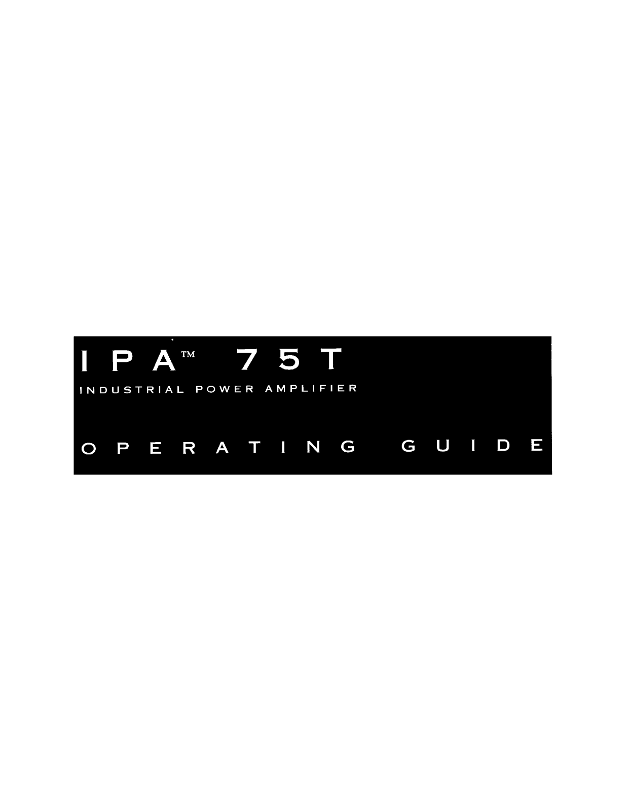 Peavey IPS 75 T User Manual