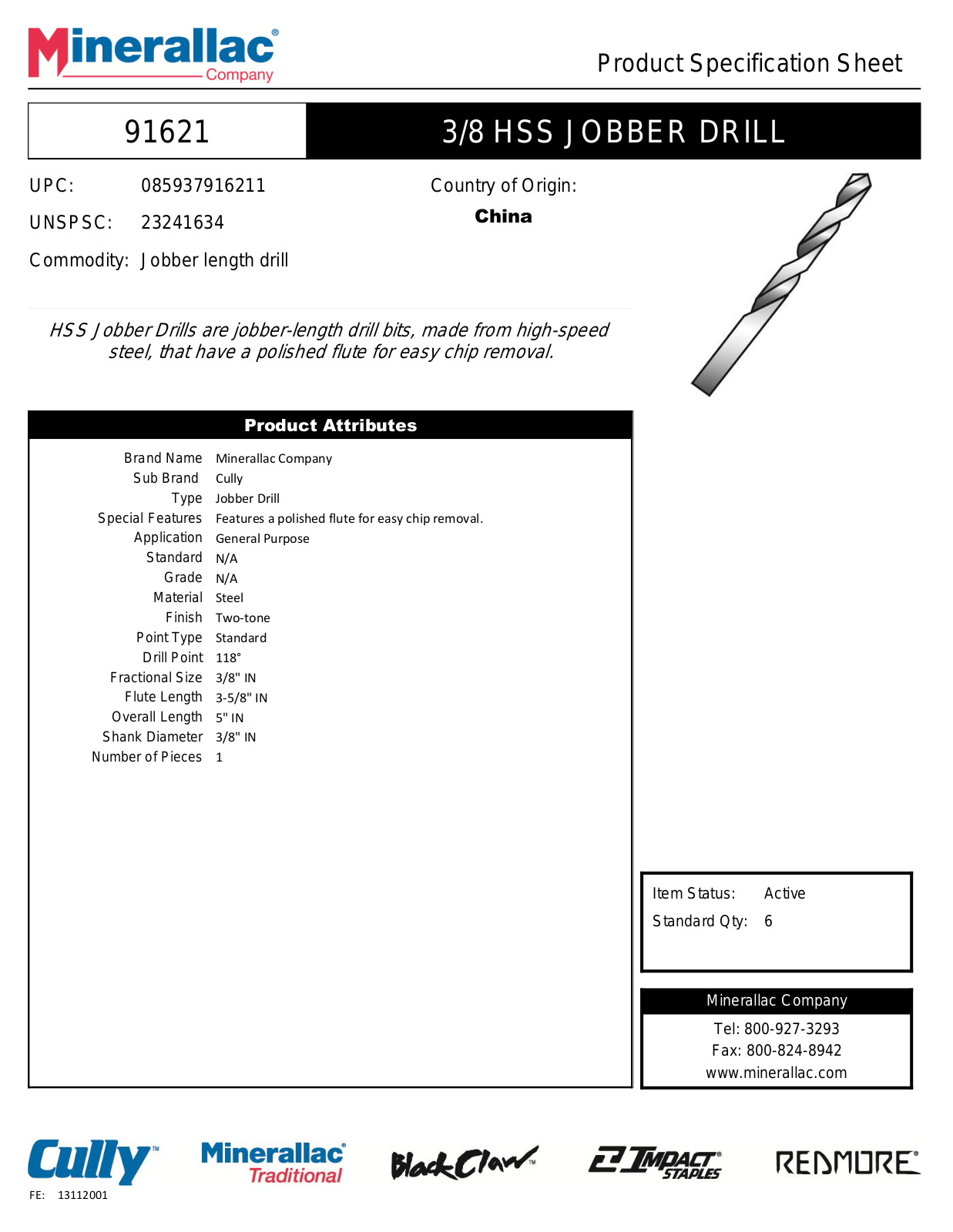 Minerallac Company 91621 Specification Sheet - ManualMachine.com