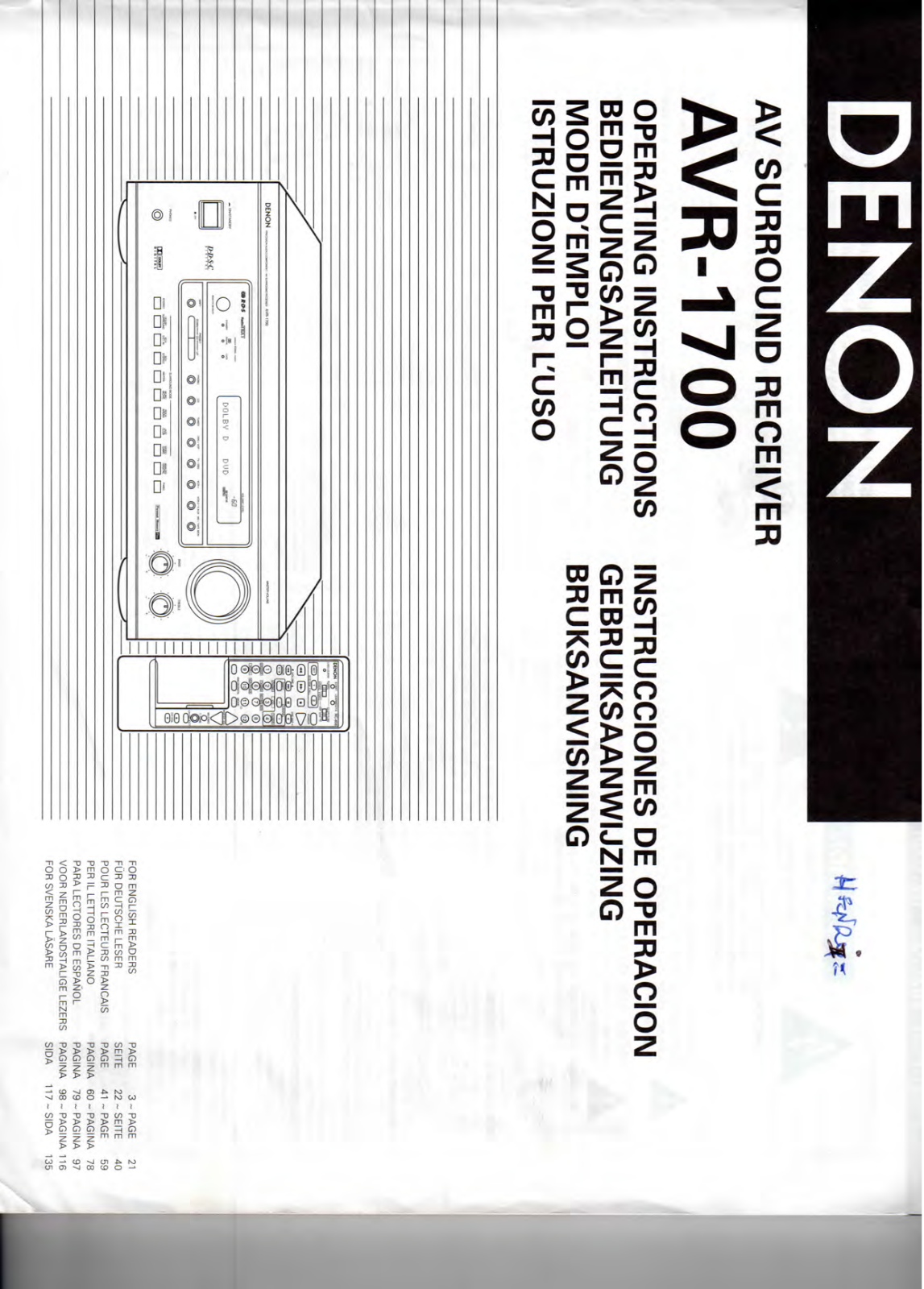 DENON AVR-1700 User Manual