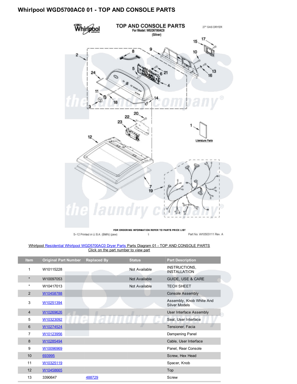 Whirlpool WGD5700AC0 Parts Diagram