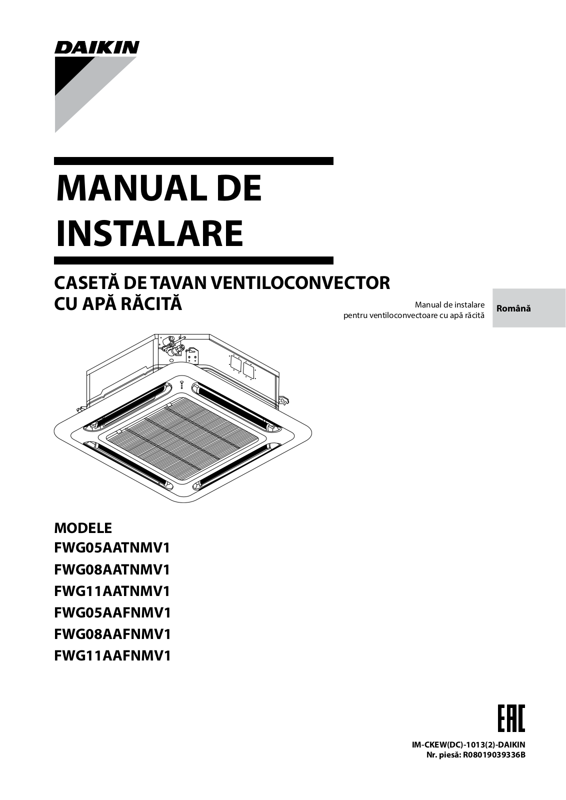 Daikin FWG05AATNMV1, FWG08AATNMV1, FWG11AATNMV1, FWG05AAFNMV1, FWG08AAFNMV1 Installation manual