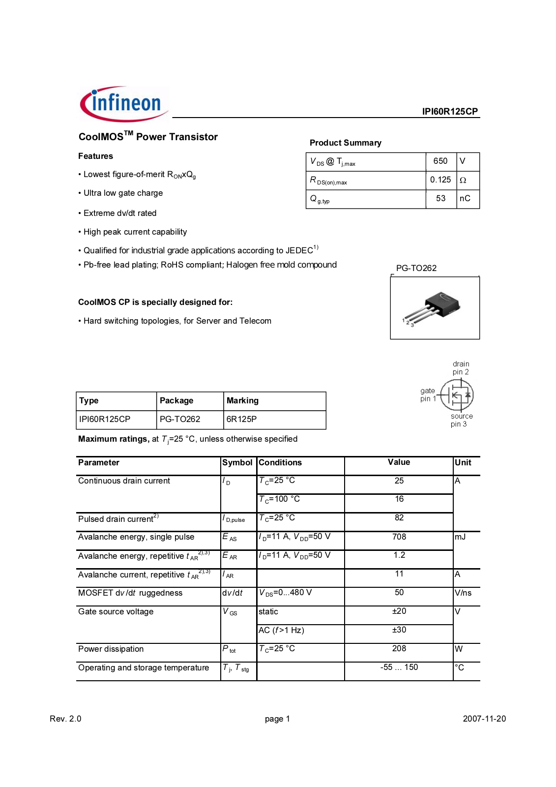 Datasheet ipi60r125cp_rev2.0 Datasheet - ManualMachine.com