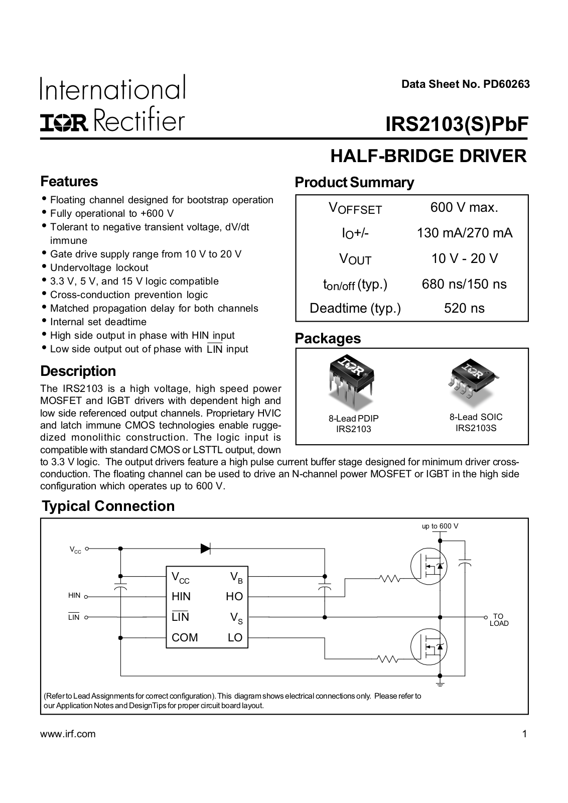 Datasheet IRS2103STRPBF, IRS2103 Datasheet (IRF) - ManualMachine.com