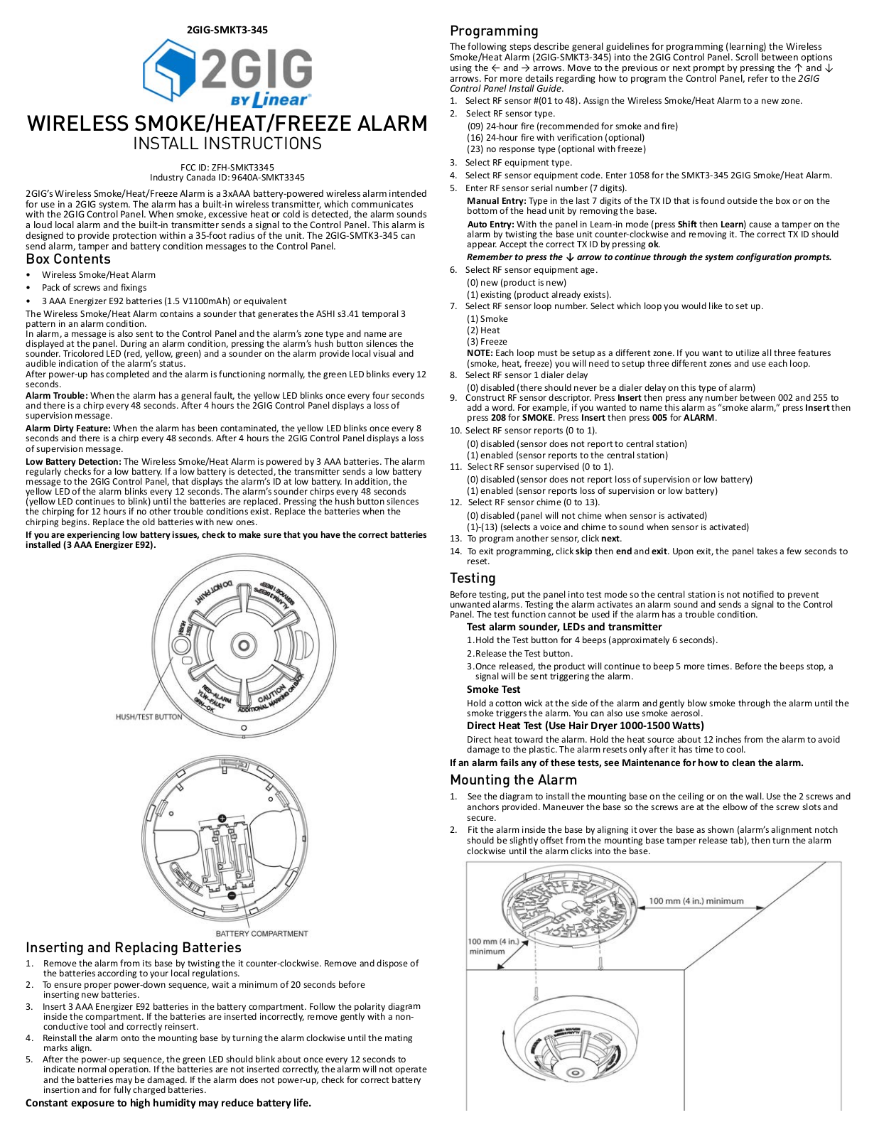 2GIG SMTK3-345 User Manual