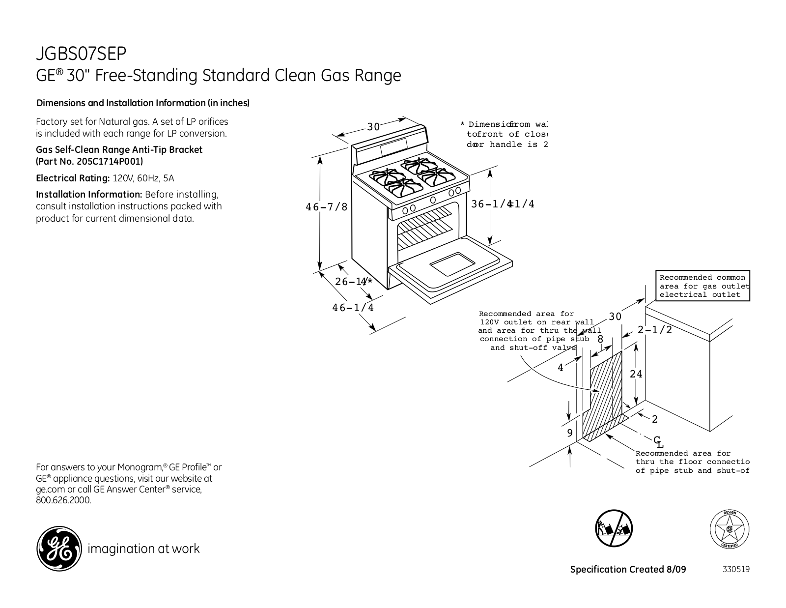 General Electric JGBS07SEPSA User Manual