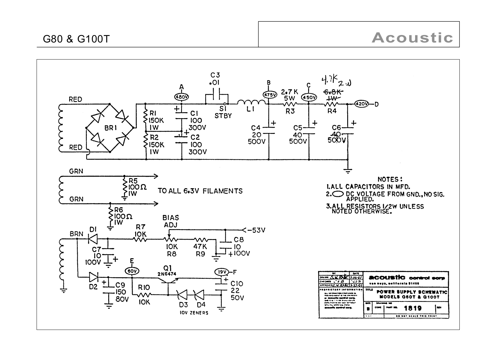 Acoustic g80, g100t schematic