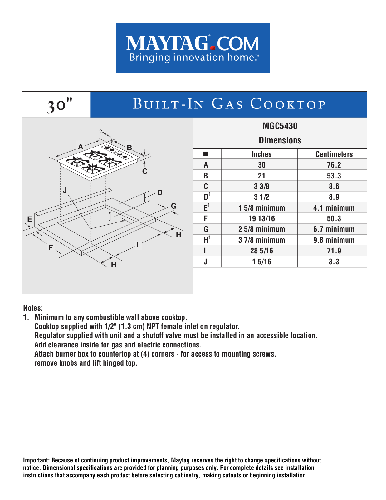 Maytag MGC5430 Dimension Guide