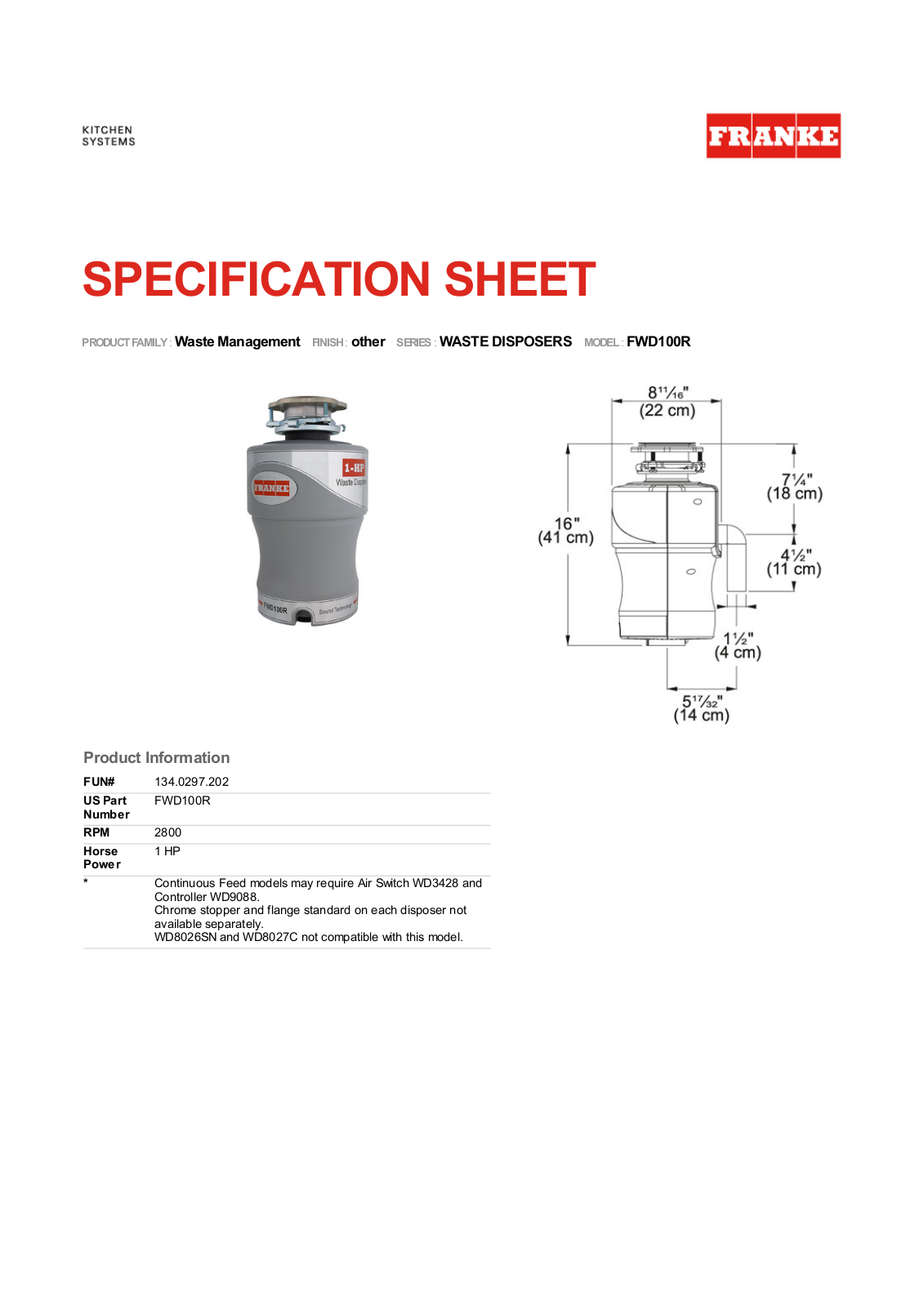 Franke Foodservice FWD100R User Manual