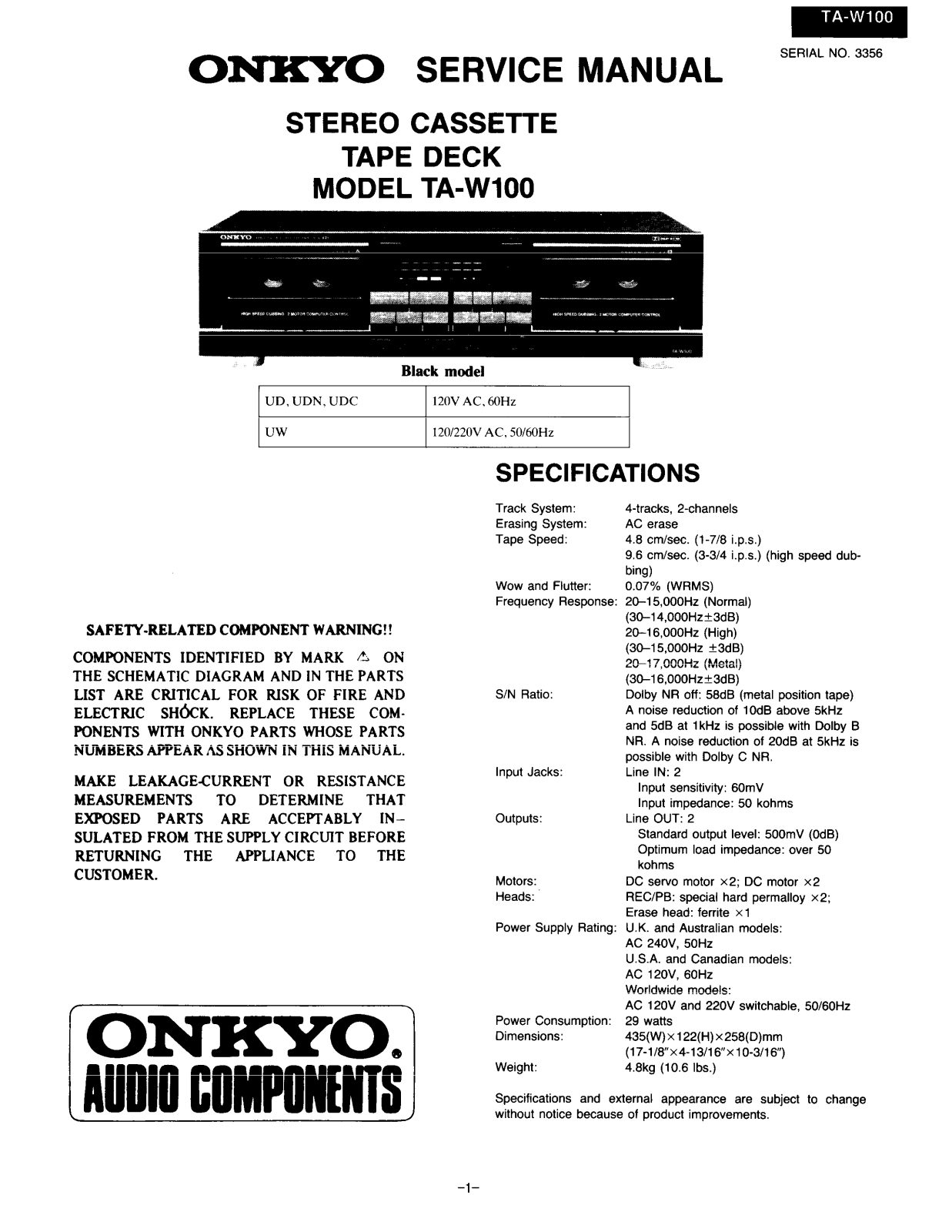 Onkyo TAW-100 Service manual