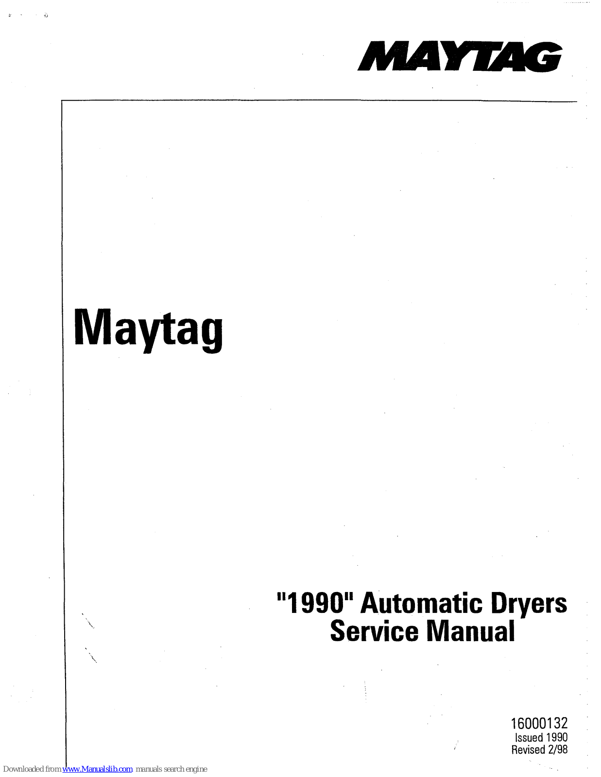 Maytag 111990, D9900, D9800, D9700, D8600 Service Manual - ManualMachine.com