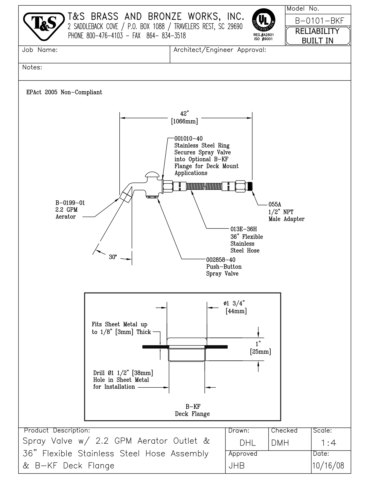 T & S Brass & Bronze Works B-0101-BKF General Manual