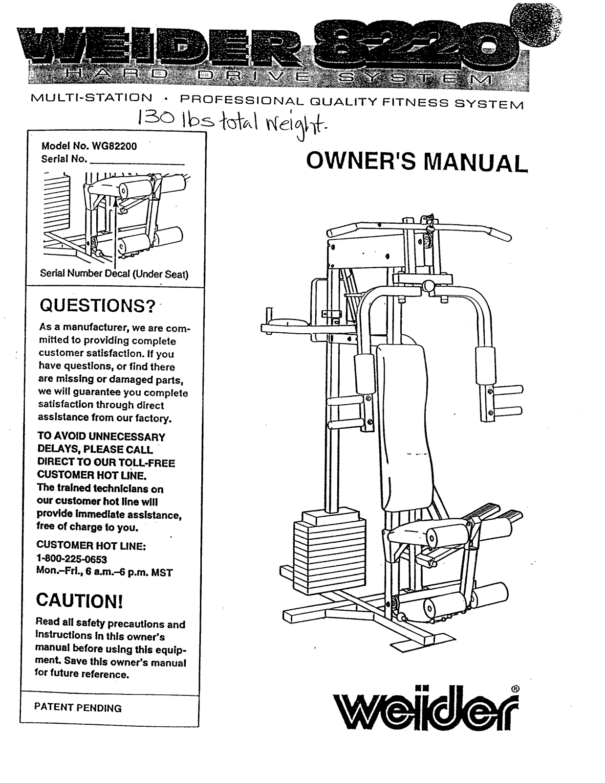 Weider 8220 HARD DRIVE Owner's Manual