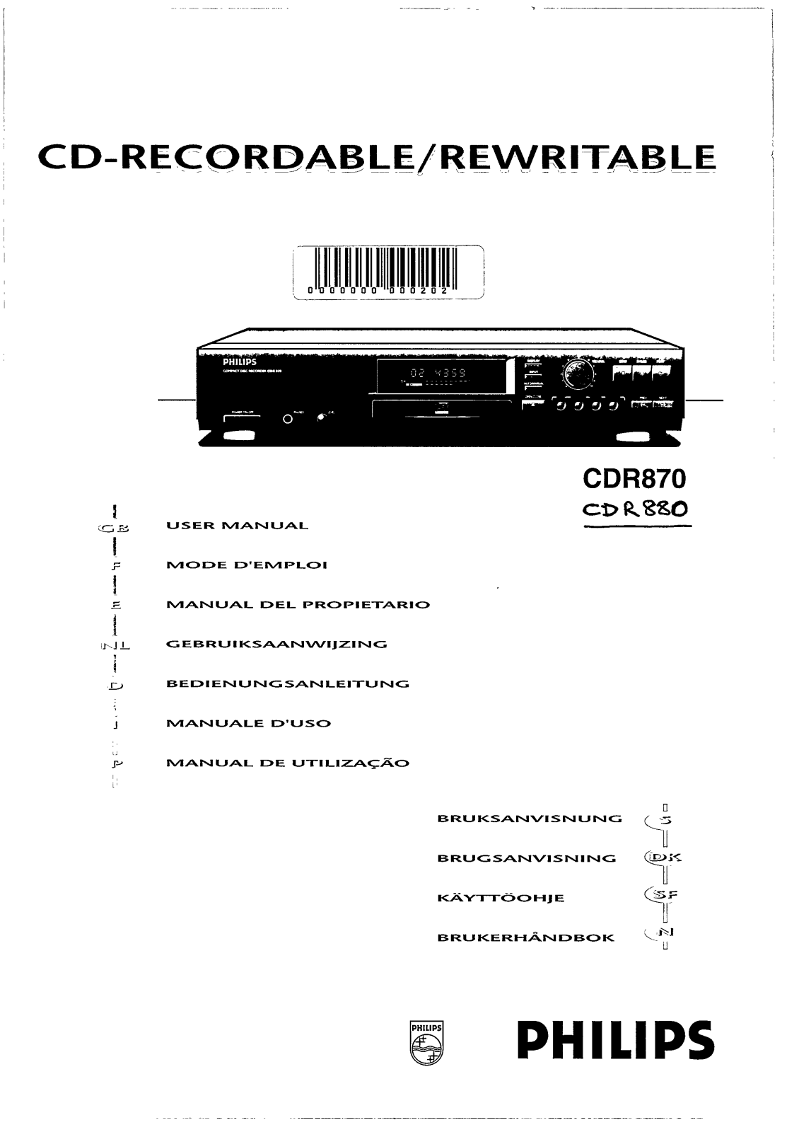 Philips CDR880BK, CDR880/11S, CDR880/00S, CDR880/00, CDR870/17 User Manual