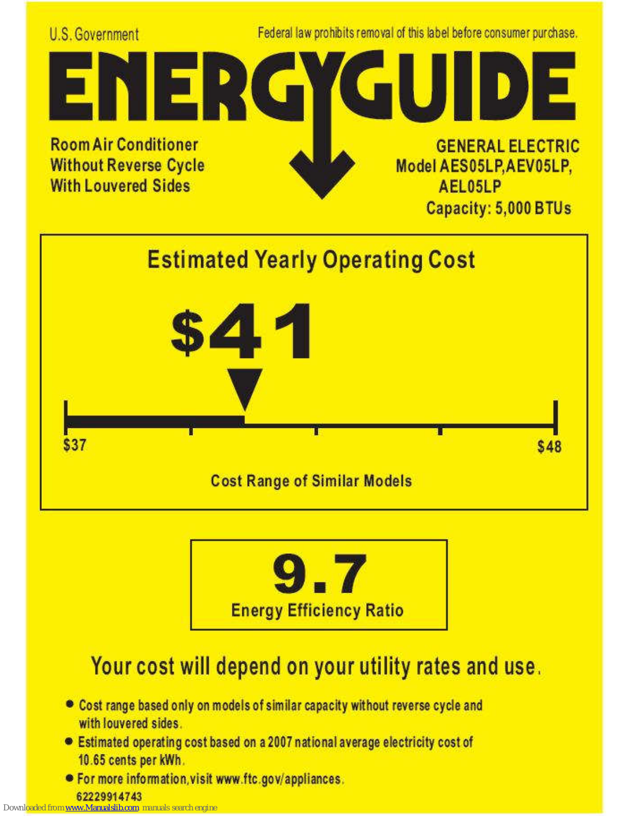 GE AEL05LP, AEL06LP, AEV05LP, AES05LP Energy Manual