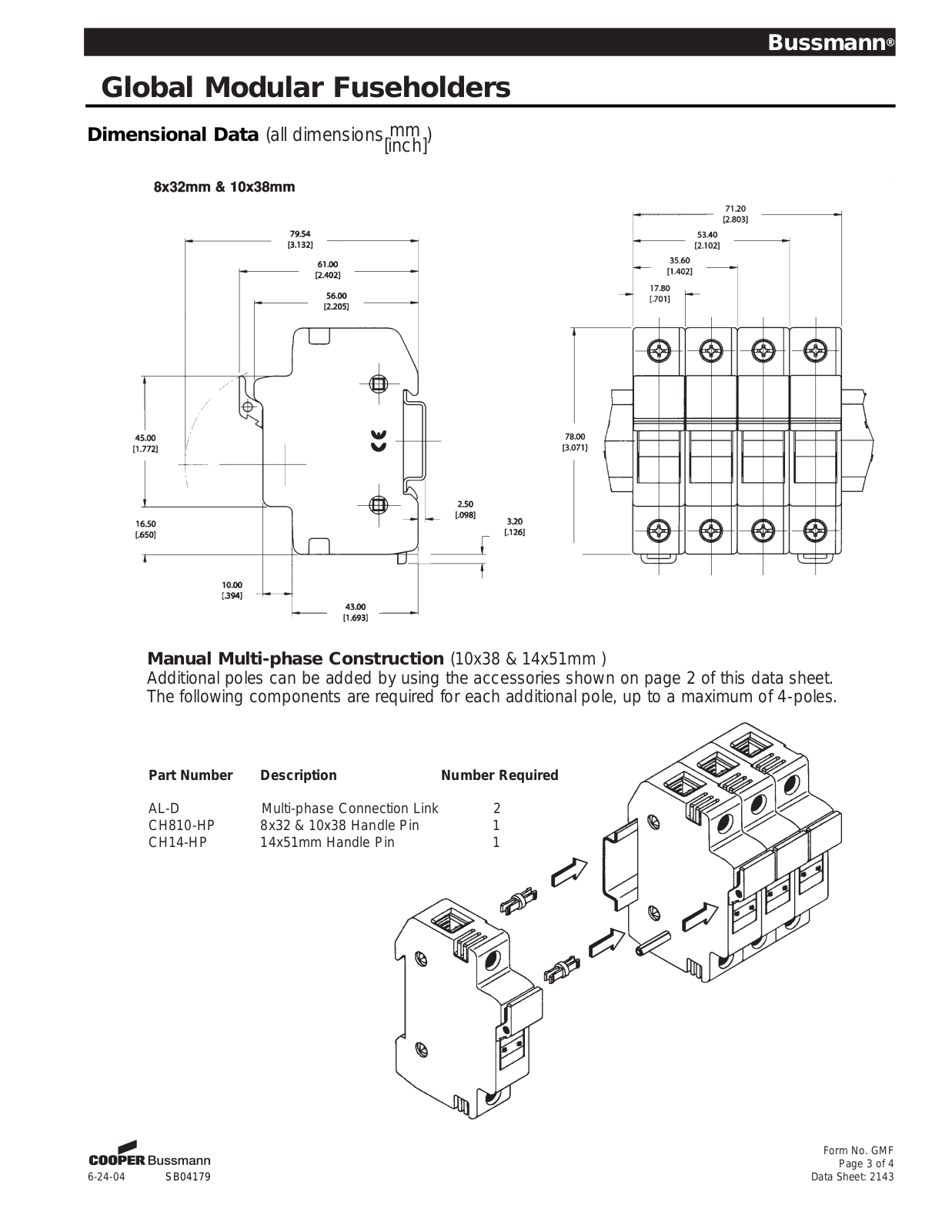 Bussmann AL-D, CH810-HP, CH14-HP Dimensional Sheet