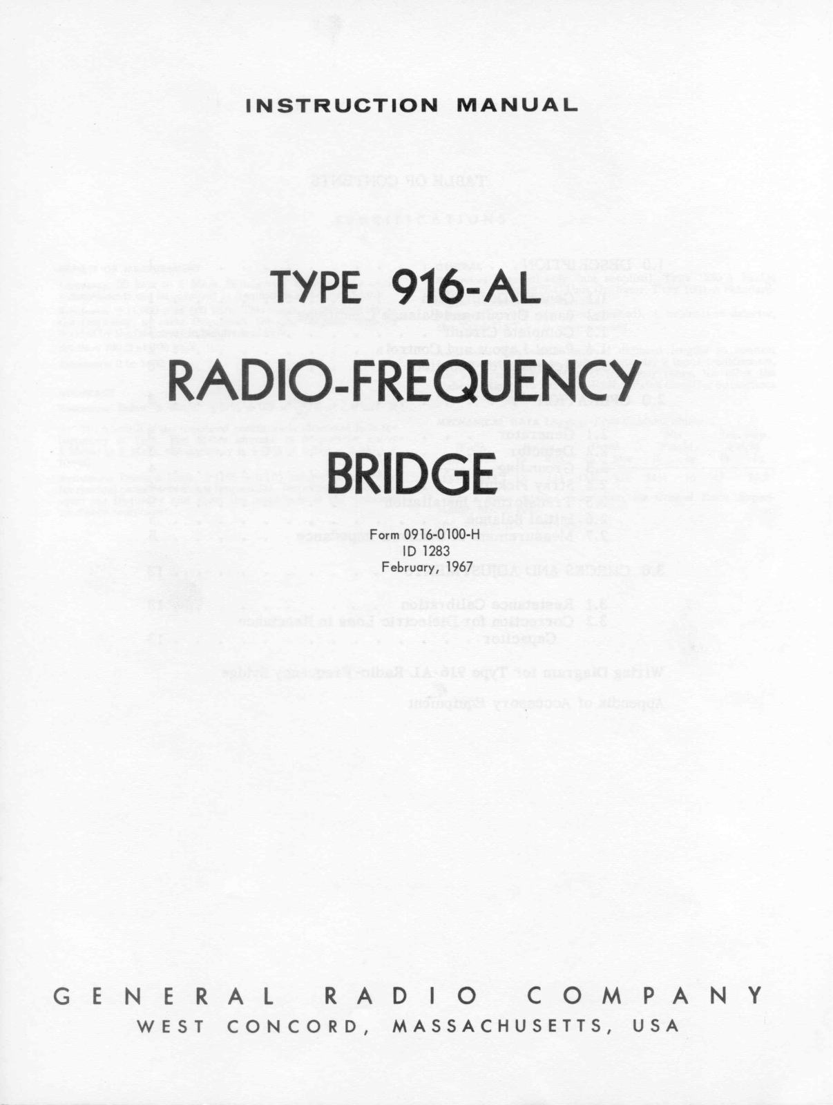 General Radio Company 919-AL Service manual