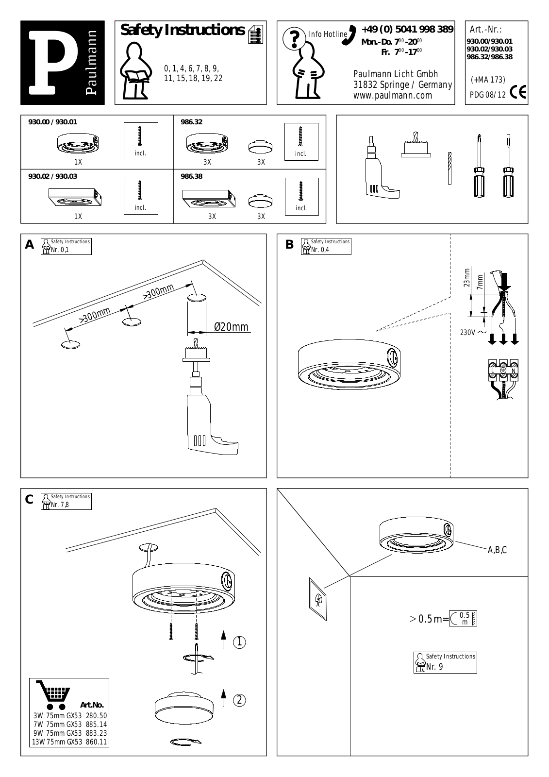 Paulmann 930.00, 930.01, 930.02, 930.03, 986.32 Safety instructions - ManualMachine.com