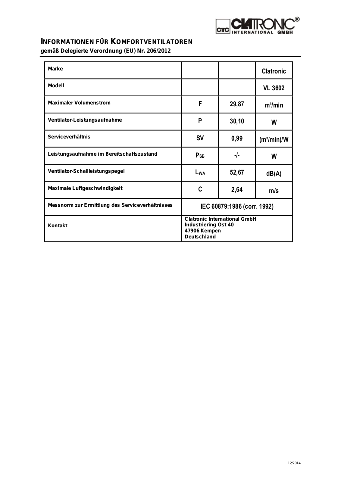 Clatronic VL3602 User Manual