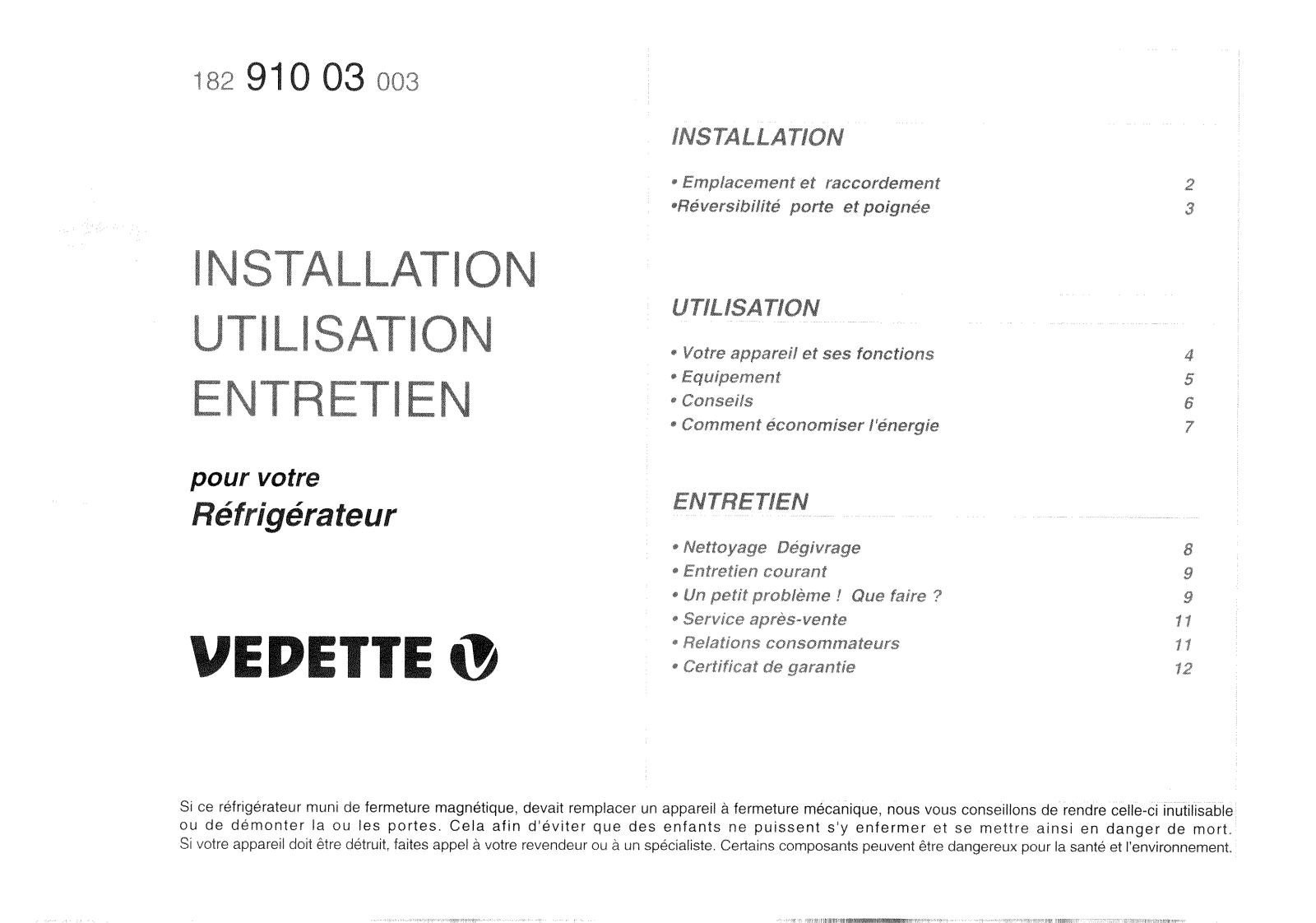 Vedette SP5252, SP5314, SP5224BD, SP5254, SP5253 User Manual