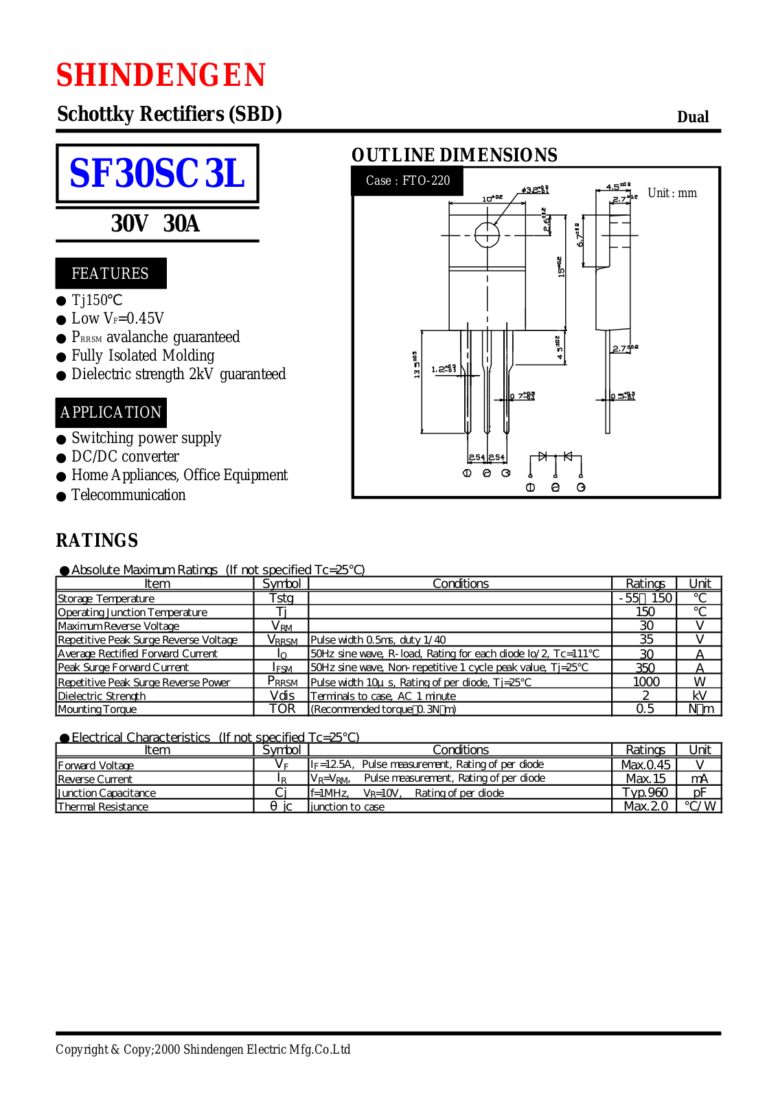 Shindengen Electric Manufacturing Company Ltd SF30SC3L Datasheet