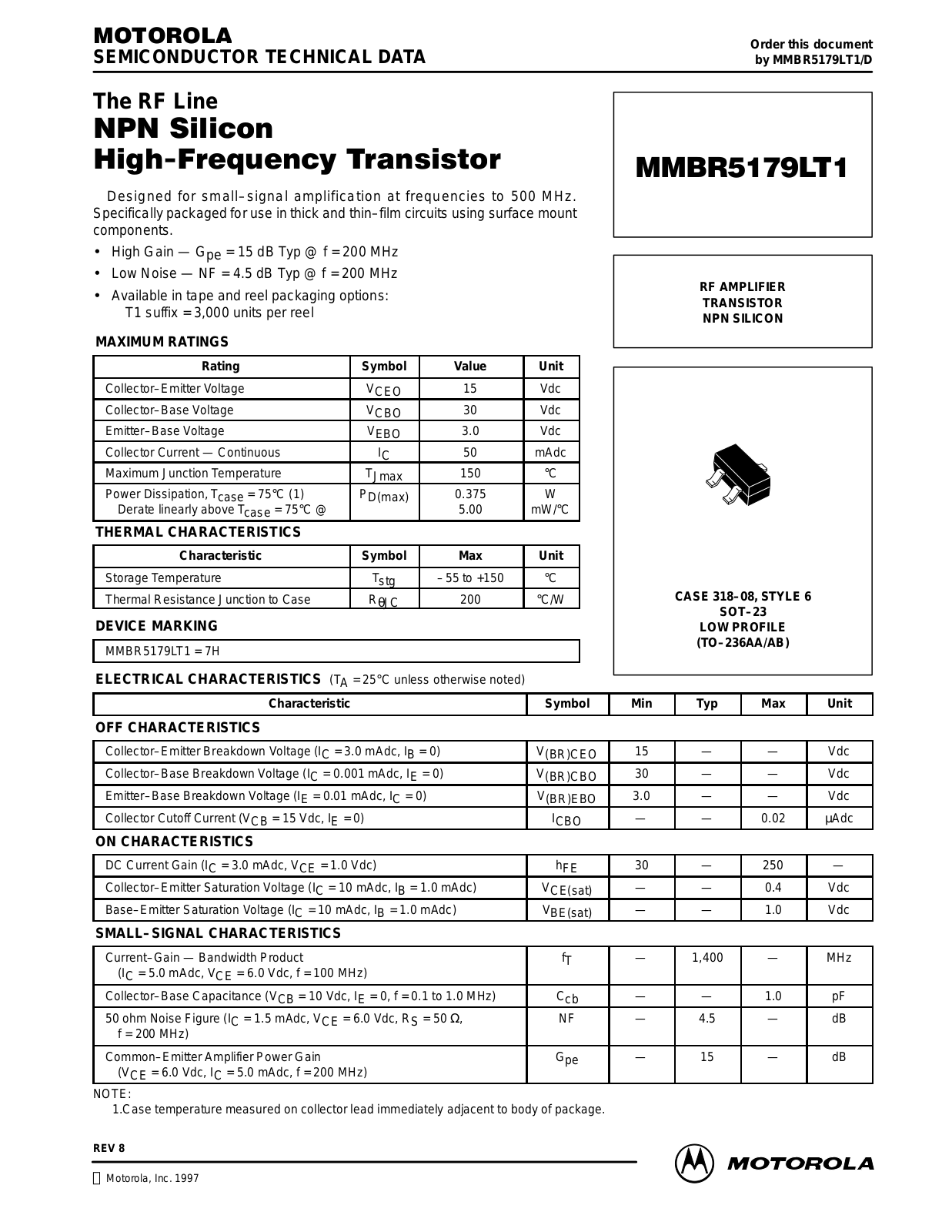 Motorola MMBR5179LT1 Datasheet