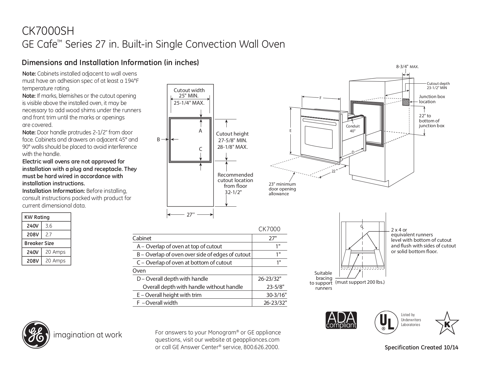 Cafe CK7000SHSS Specifications