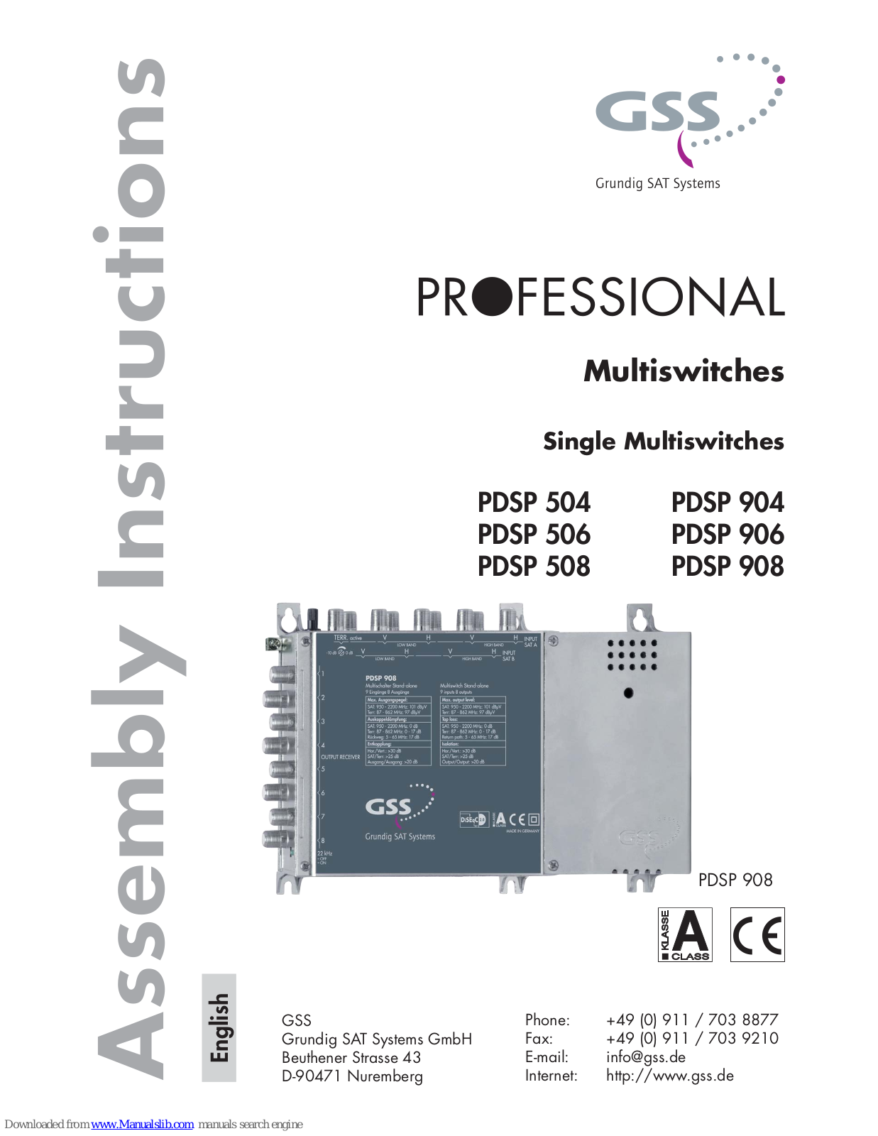 GSS PDSP 504, PDSP 904, PDSP 506, PDSP 906, PDSP 508 Assembly Instructions Manual