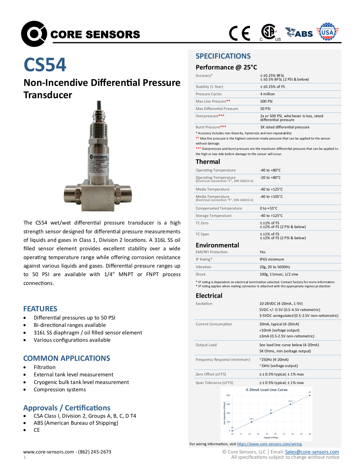 Core Sensors CS54 Specifications