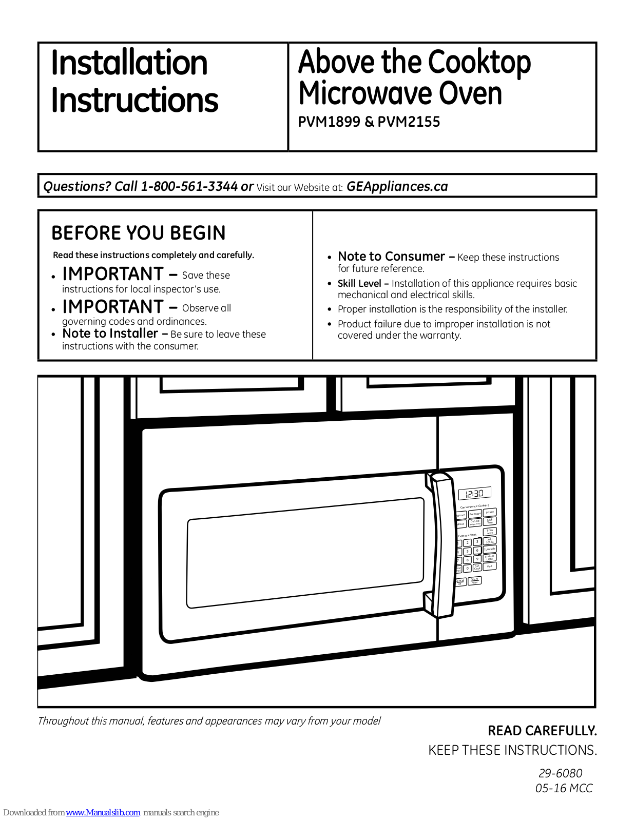 GE PVM1899, PVM2155 Installation Instructions Manual