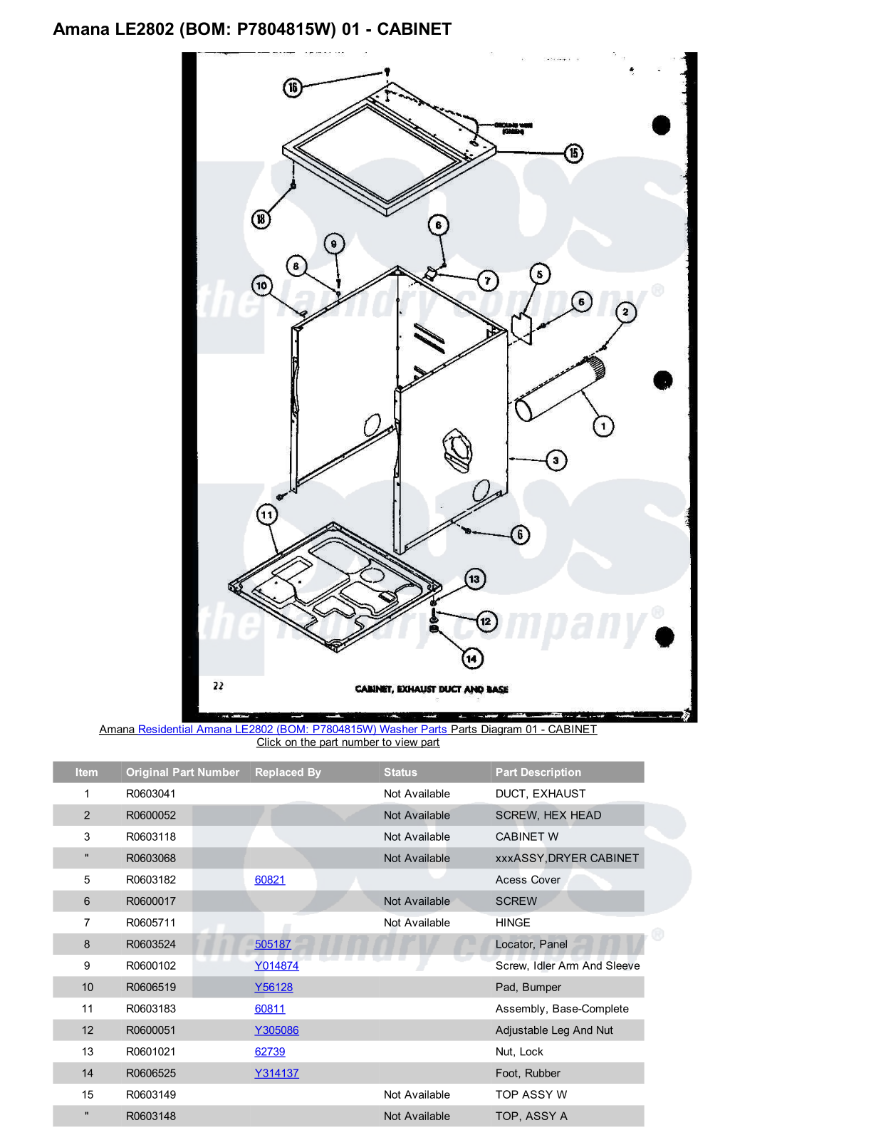 Amana LE2802 Parts Diagram