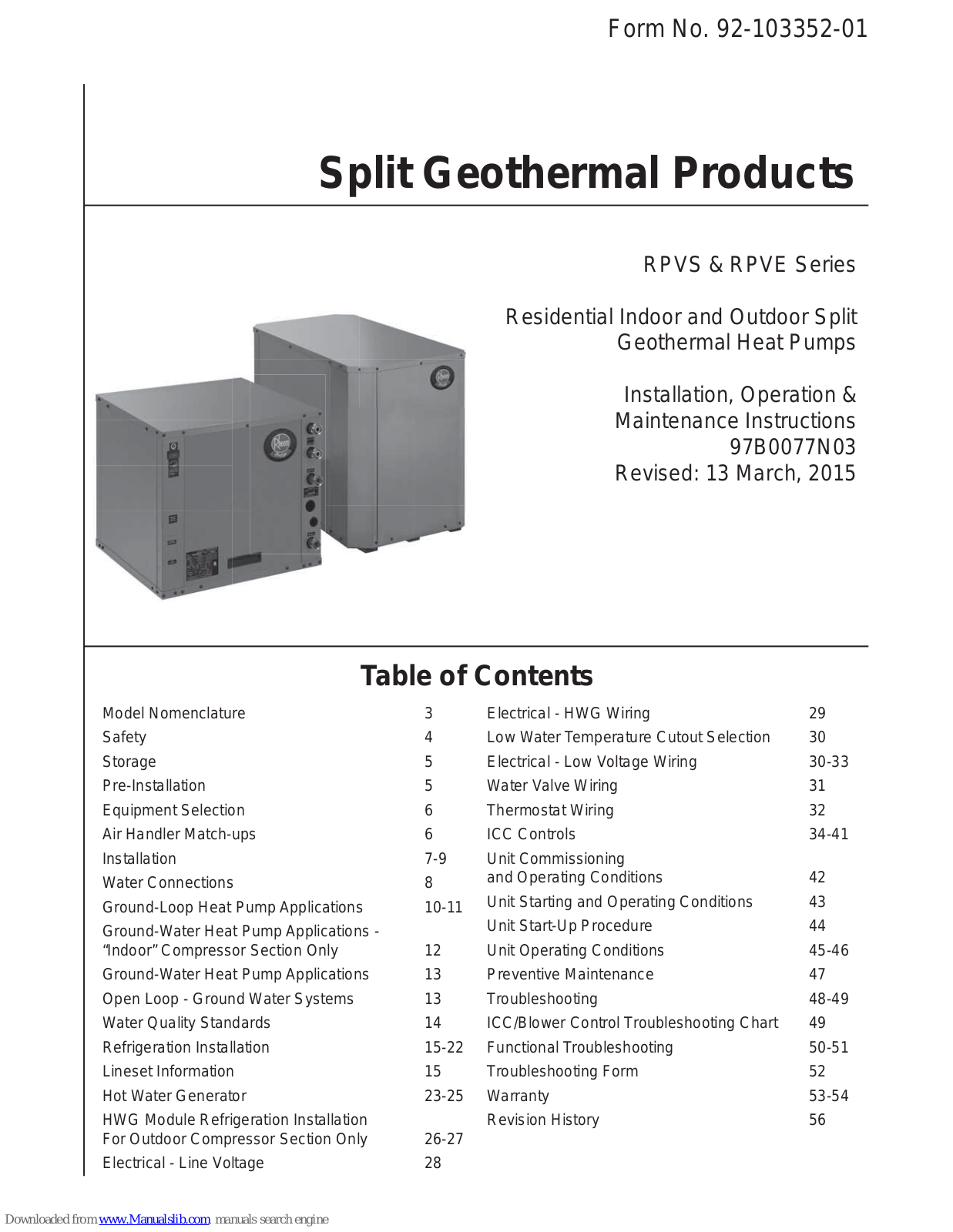 Rheem RPVS Series, RPVE Series Installation, Operation & Maintenance Instructions Manual