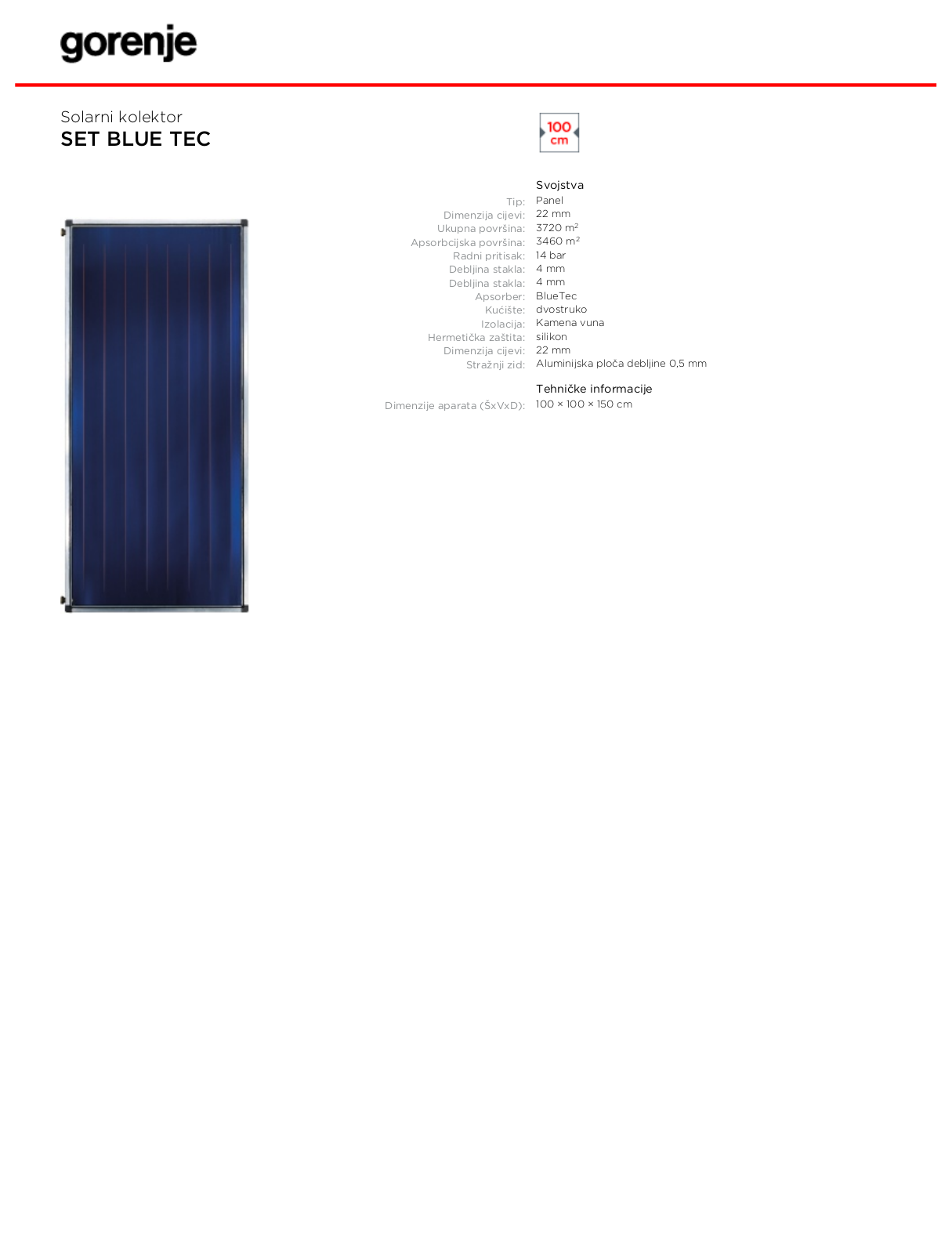 Gorenje SET BLUE TEC DATASHEET