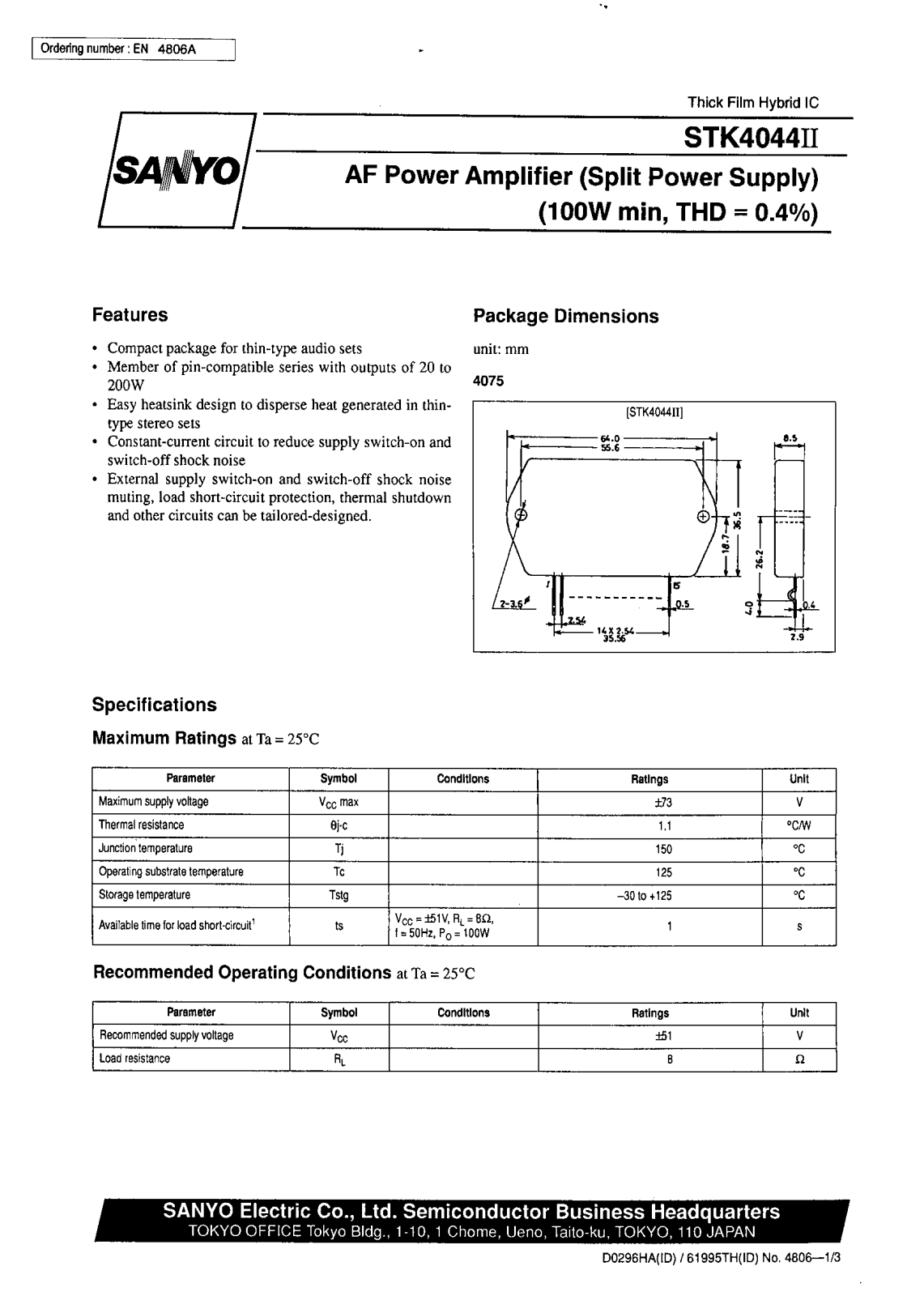 SANYO STK4044II Datasheet