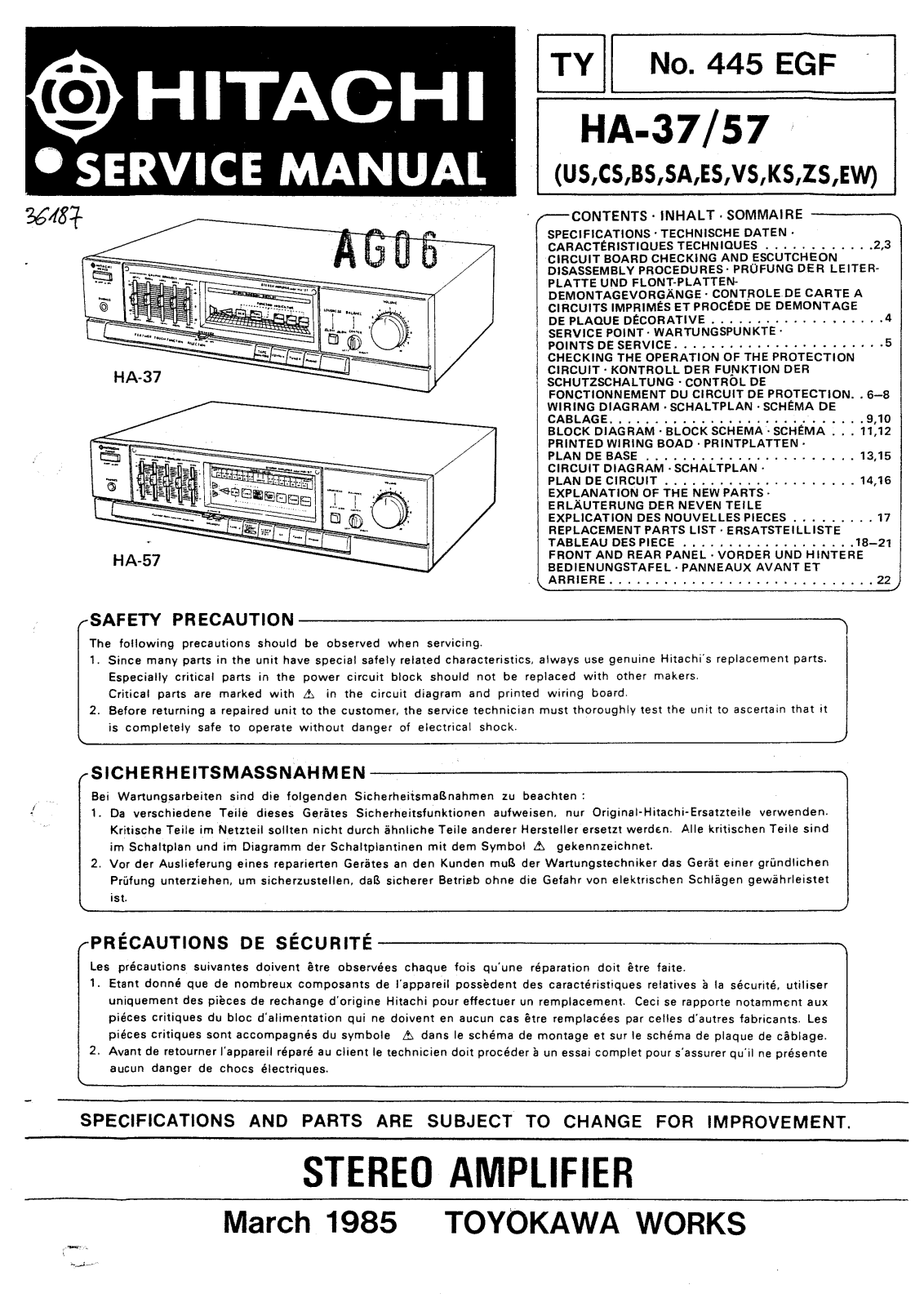 Hitachi HA-37, HA-57 User Manual