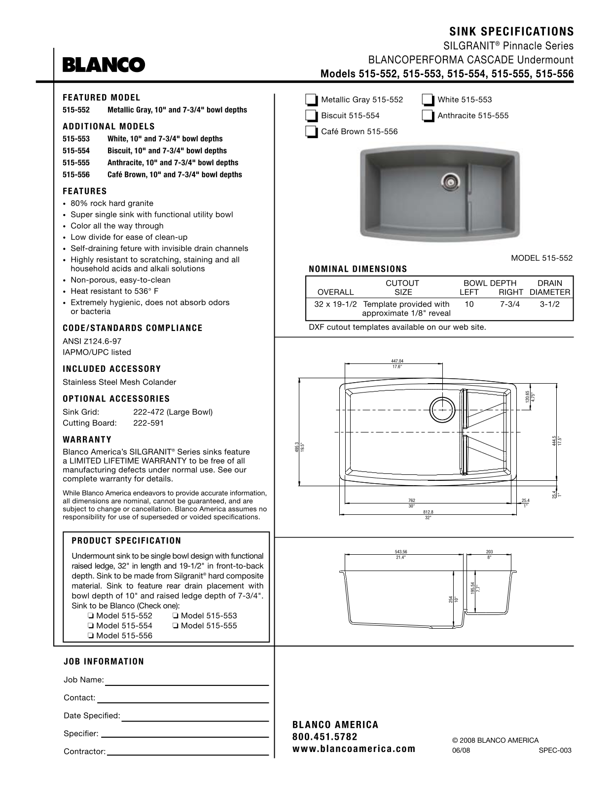 Blanco 515-552, 515-556, 515-555, 515-554, 515-553 User Manual