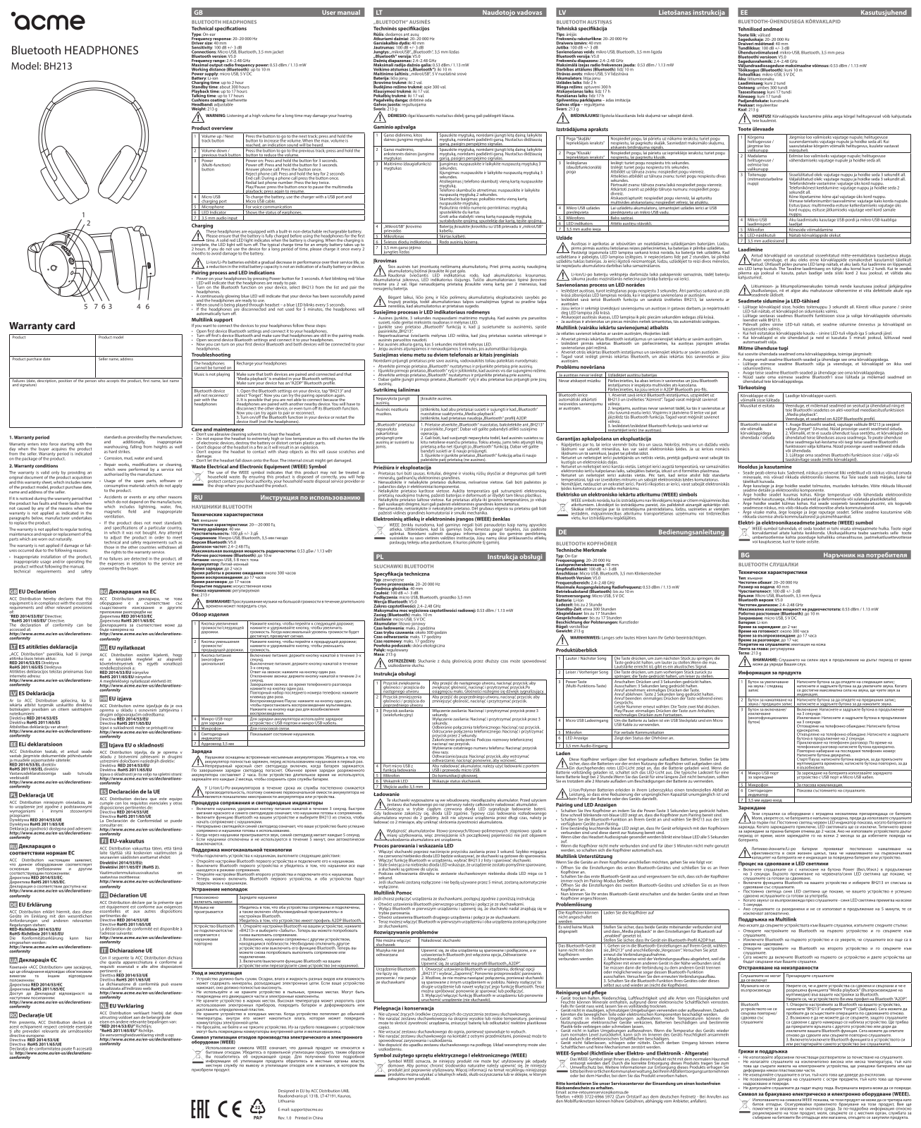 ACME BH213 User manual