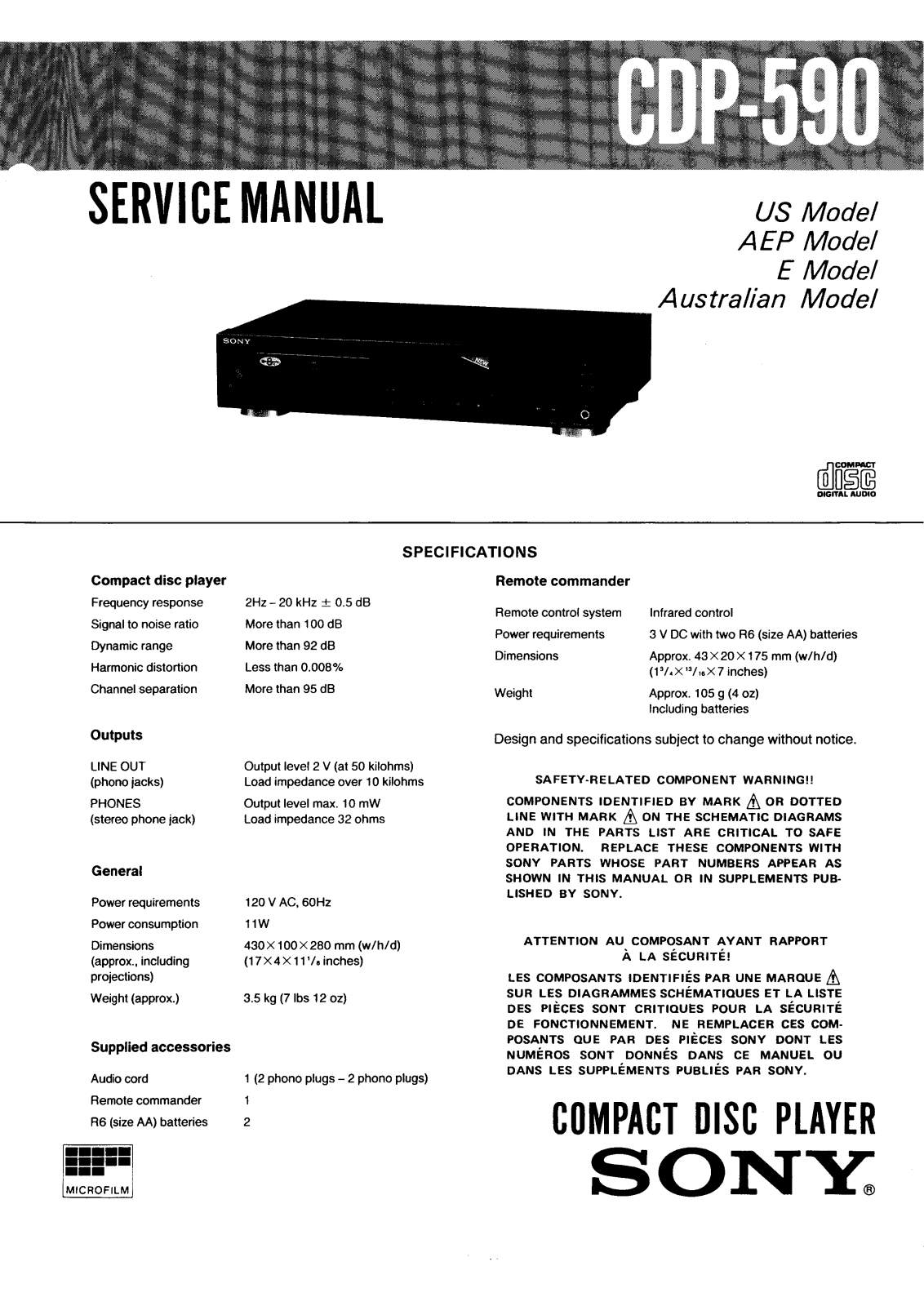 Sony CDP-590 Service manual