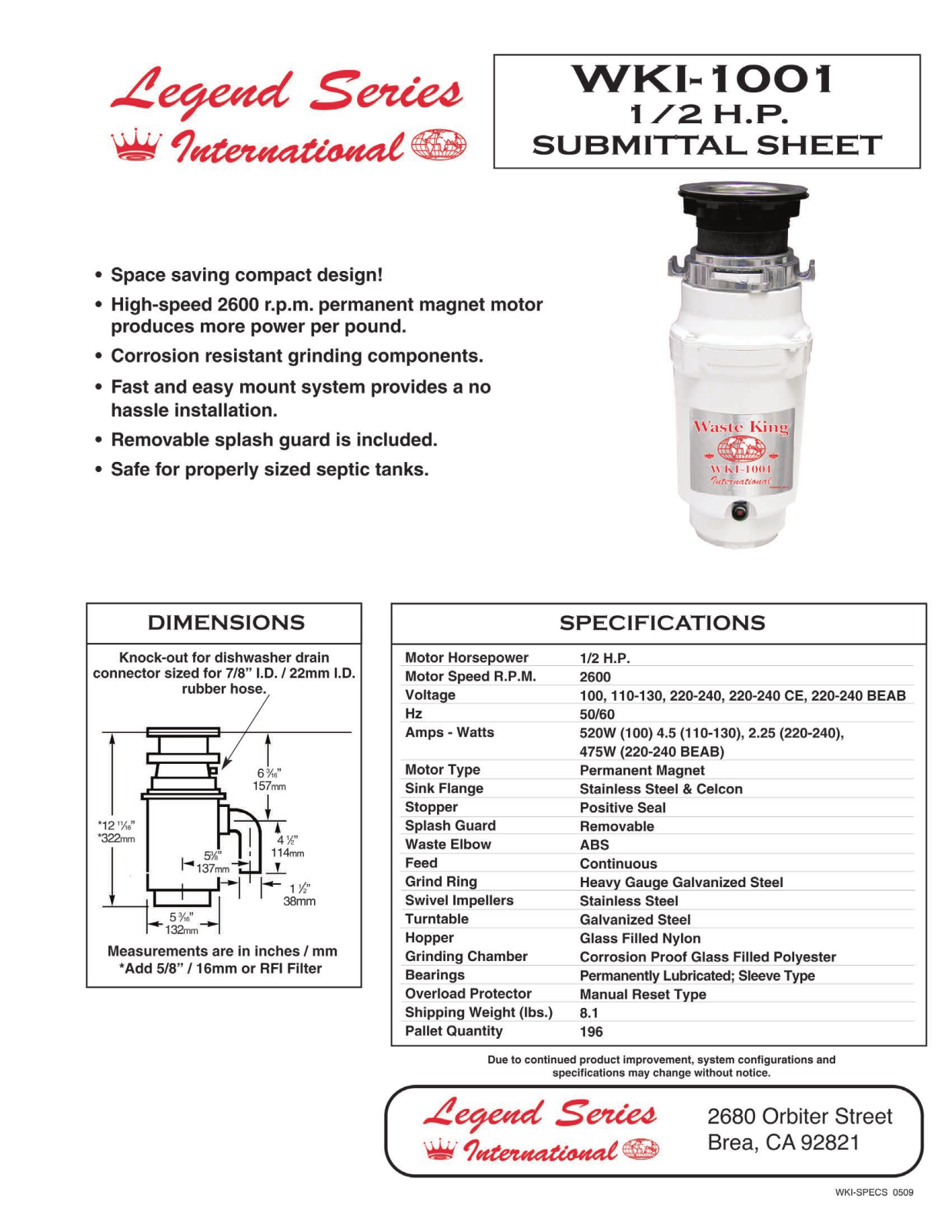 Waste King WKI-1001 User Manual